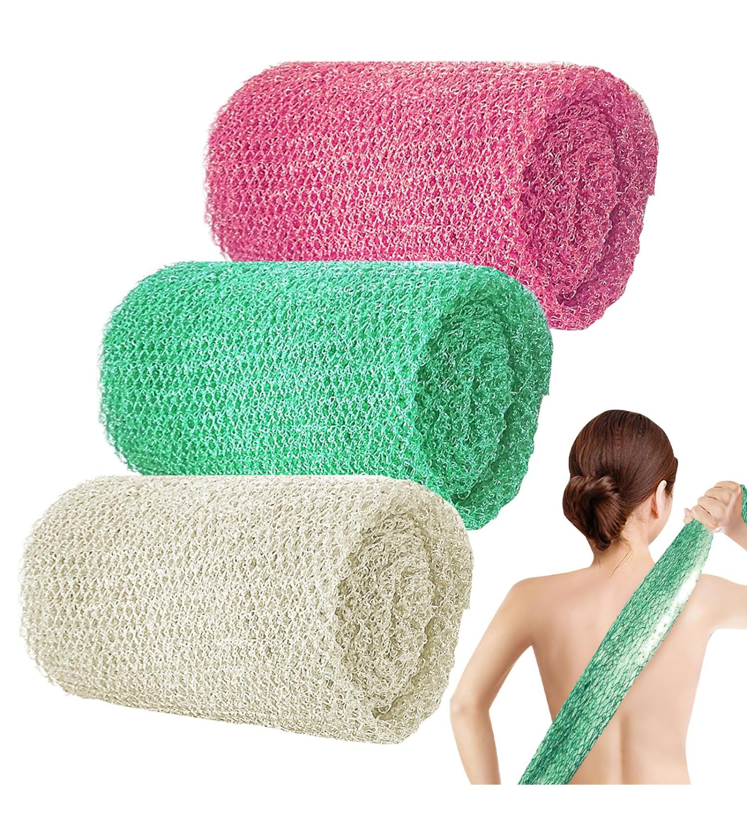 3 PCS African Exfoliating Net Bath Sponge 80 30cm Body Scrubber Net Washcloth Back Scrubber Skin Smoother for Shower Bath (Pink Green Rice White) - Buy Online on GoSupps.com