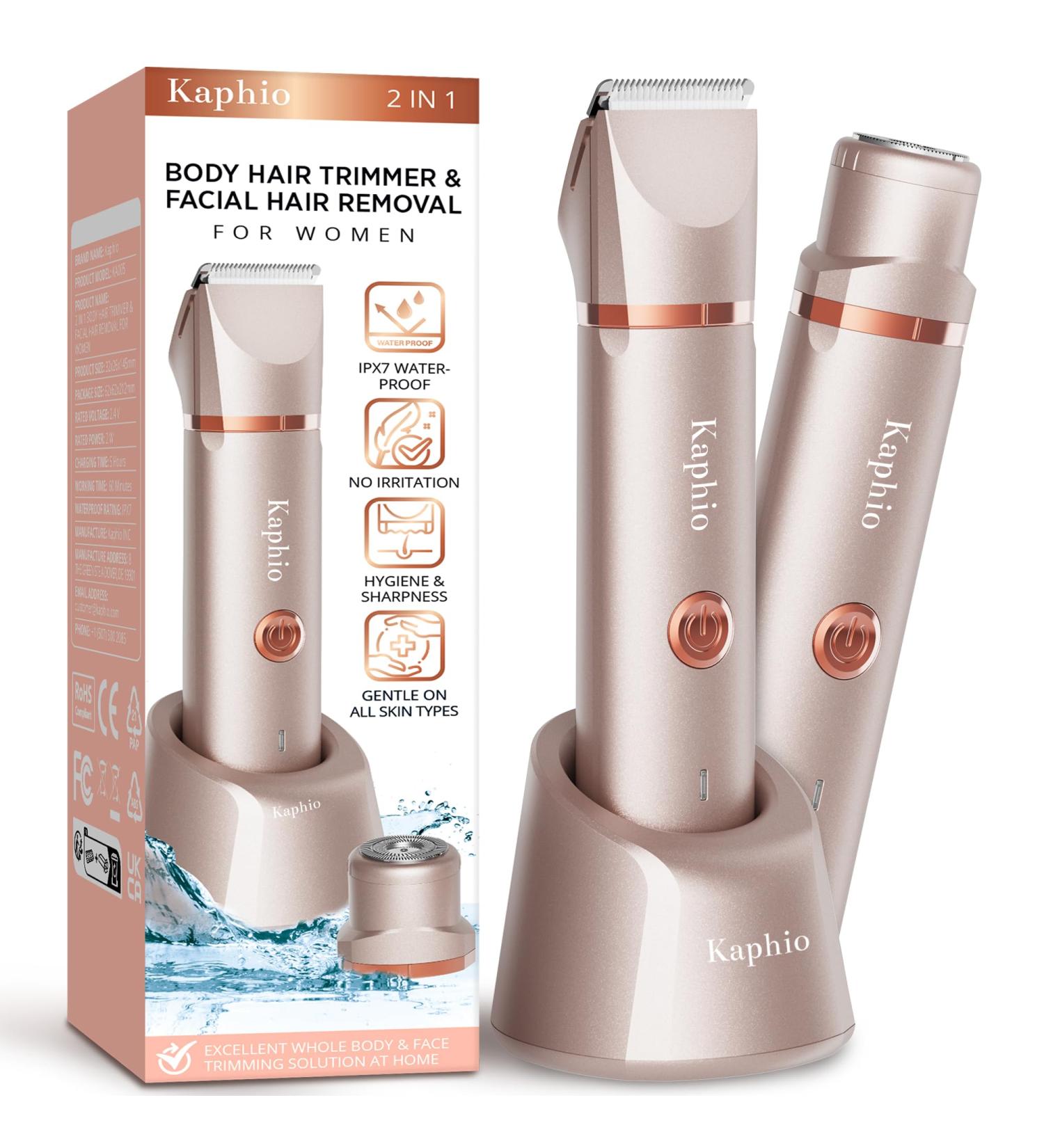 Electric Bikini Trimer Shaver for Women - 2 in 1 IPX7 Waterproof Hair Removal Kit - Rechargeable Facial and Body Hair Remover (Rose Gold) - Buy Online on GoSupps.com