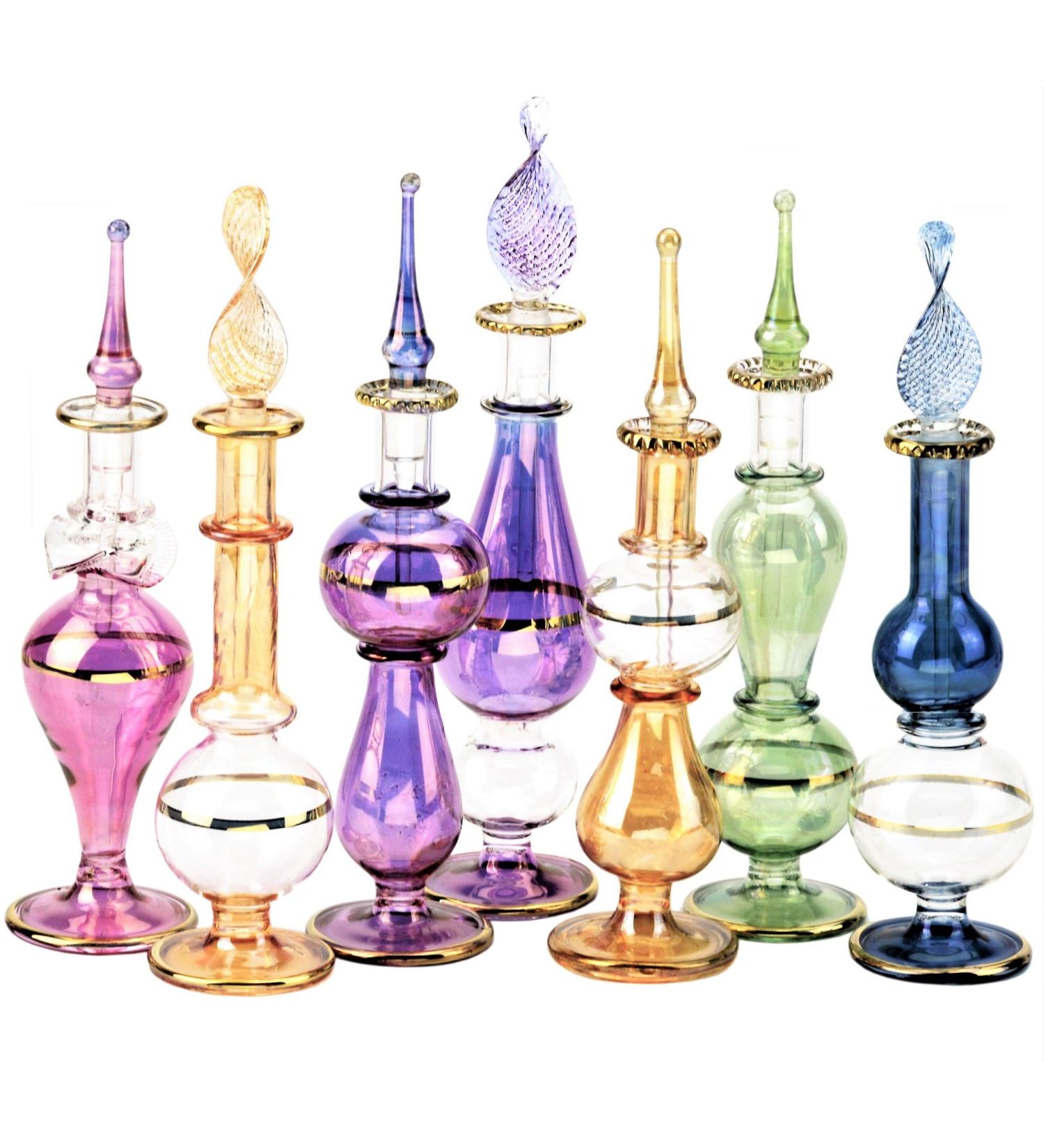 Nilecart 12-Piece Egyptian Perfume Bottles Set | 10.2 cm Handmade Glass with Golden Decorations for Perfume & Essential Oils - International Shipping - Buy Online on GoSupps.com
