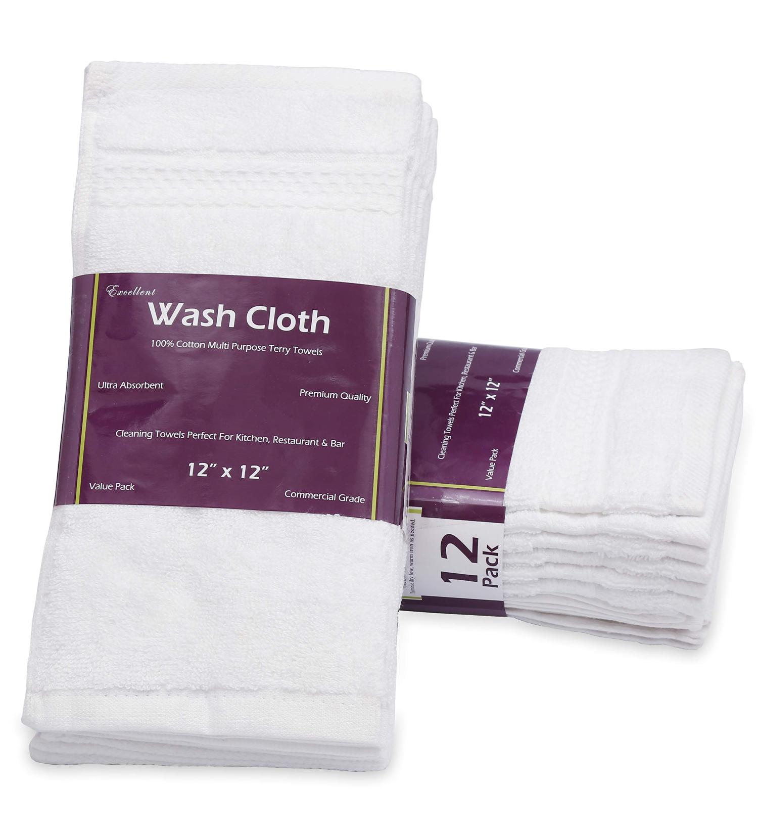 12 Pack White Cotton Wash Cloth Set - Absorbent & Soft Bathroom Washcloths - Machine Washable & Lint Free - 12x12 Face Towels - Buy Online on GoSupps.com