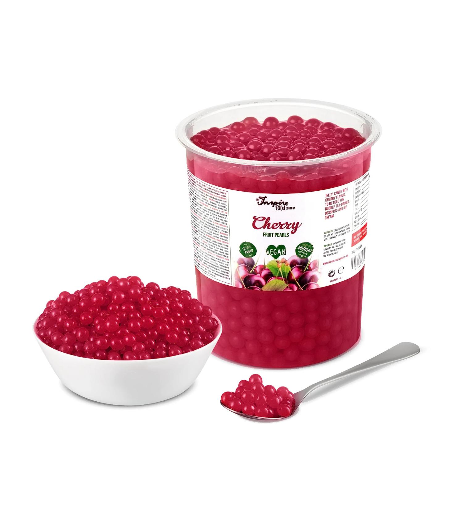 Inspire Food Cherry Bubble Tea Pearls | 100% Vegan & Gluten-Free Popping Boba | 1kg Tapioca Fruit Beads - Buy Online on GoSupps.com