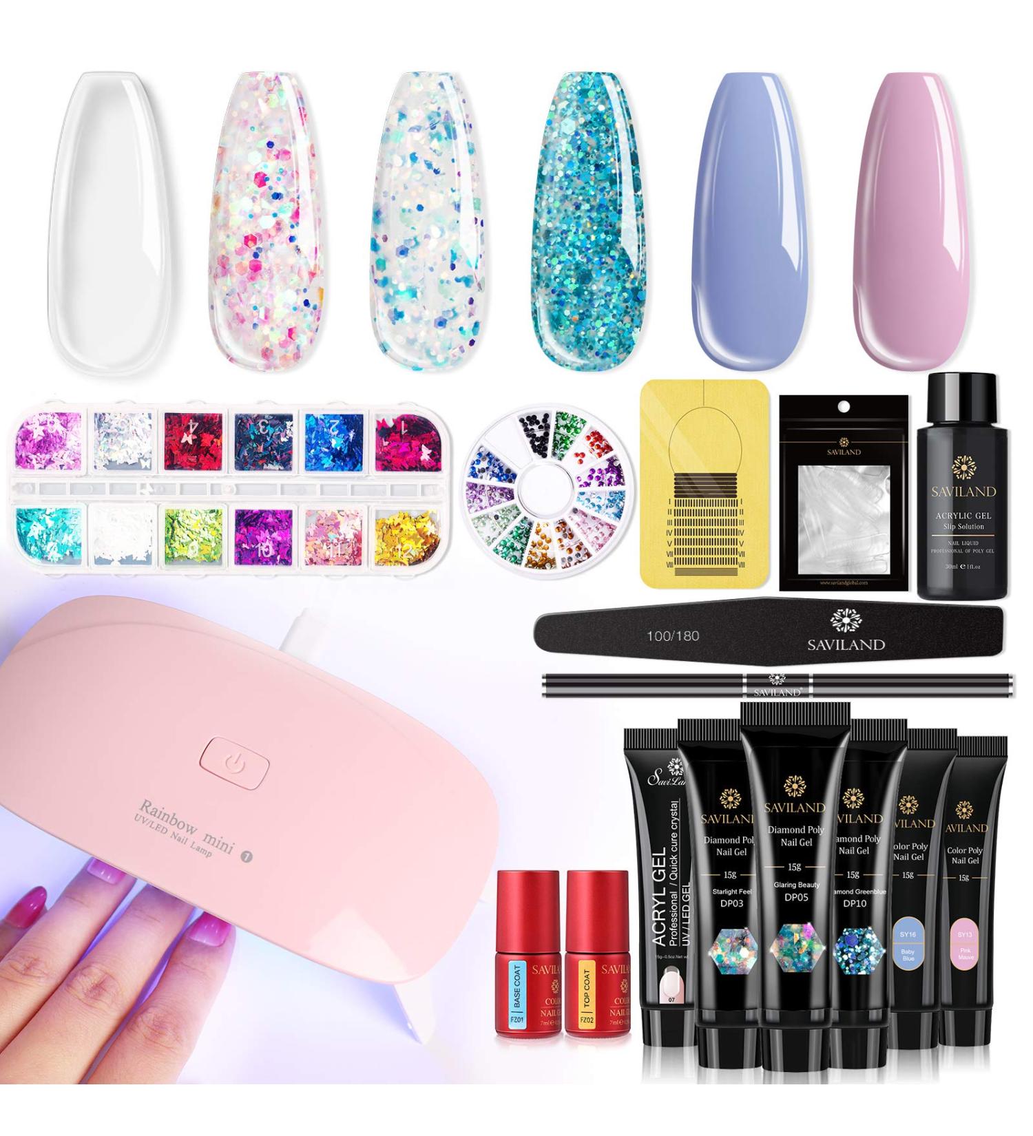 Saviland Poly Nail Gel Kit - All-in-One Glitter Nail Extensions & Builder Gel with Dryer | Perfect for Beginners & Nail Technicians - Buy Online on GoSupps.com