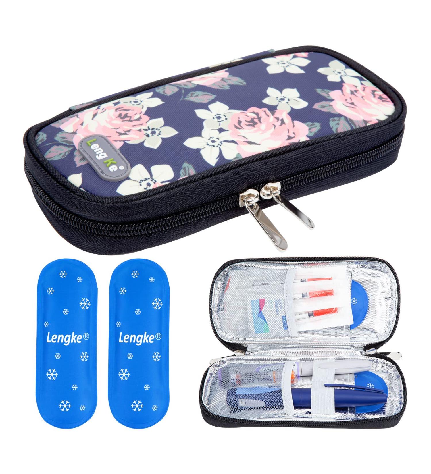 Youshares Insulin Cooling Bag - Red Flower on Black | Small Diabetes Case with 2 Nylon Cooling Packs for Safe & Cold Medication Storage - Buy Online on GoSupps.com