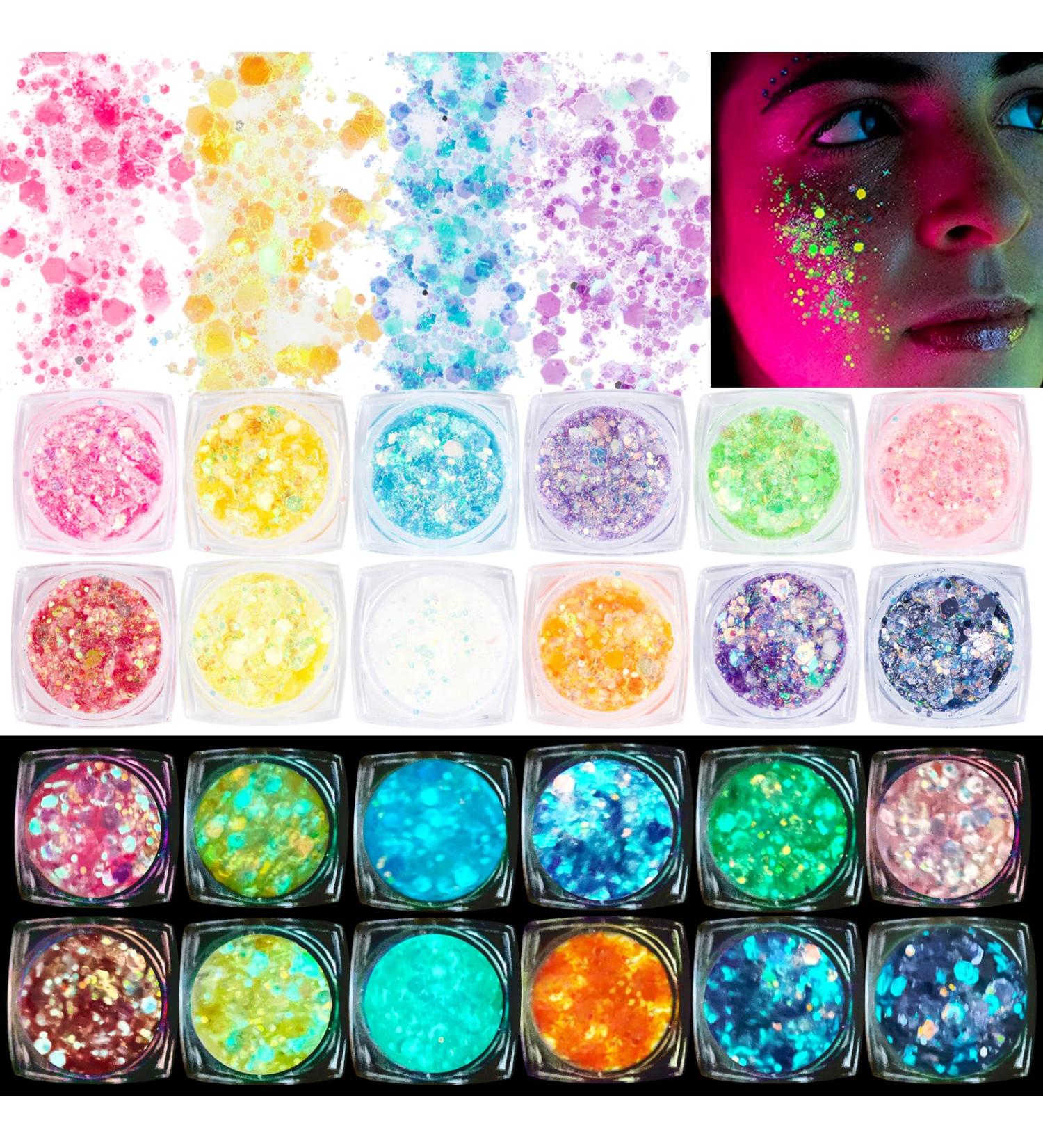 Boyrot 12 Colors Fluorescent Glitter - Self-Adhesive Body & Face Makeup for Festivals Parties & Clubs - Buy Online on GoSupps.com