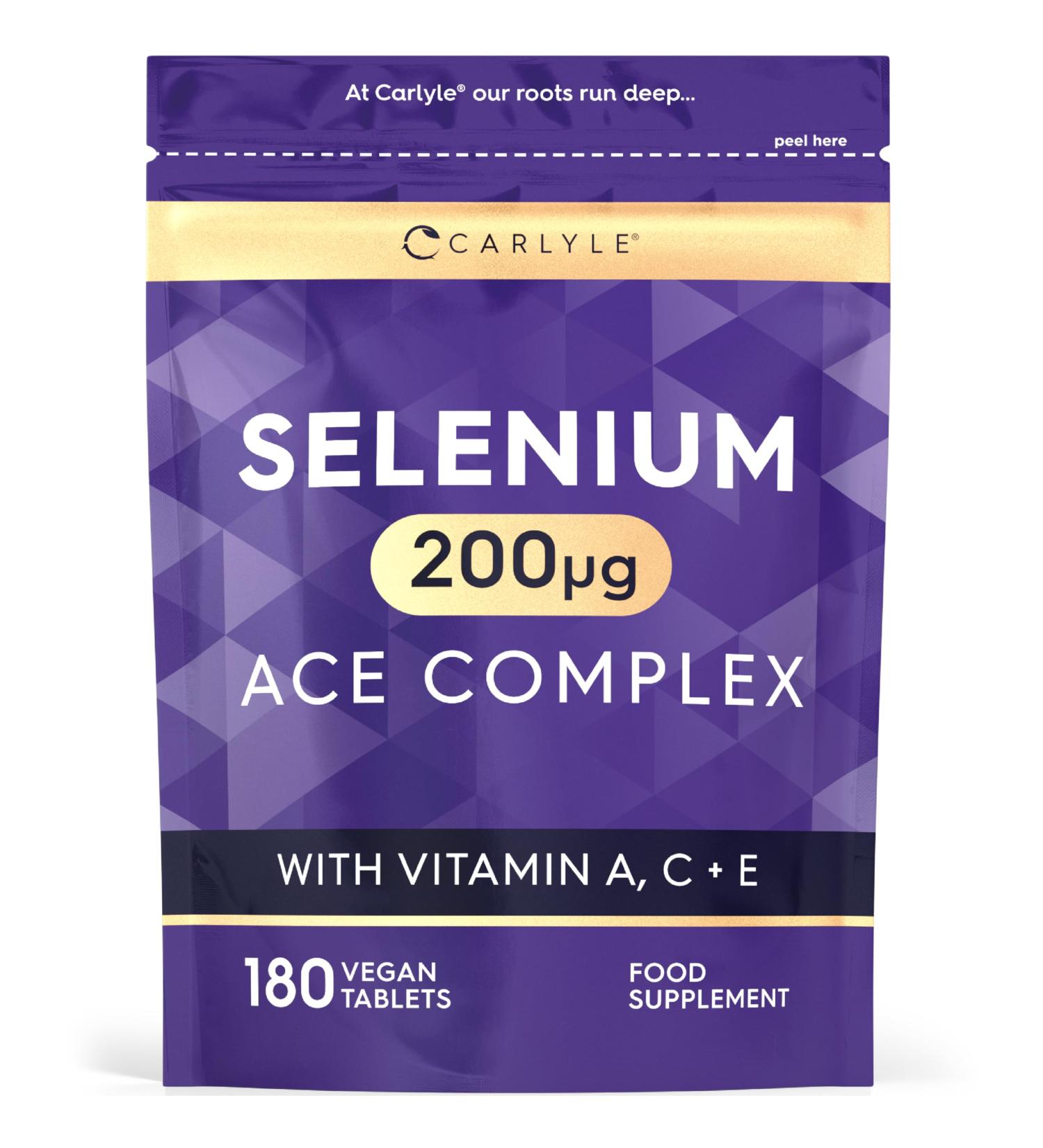 Selenium ACE 200mcg | with Vitamin A C and E | 180 Vegan Tablets | High Strength Selenium Supplement | Essential Trace Mineral | Carlyle - Buy Online on GoSupps.com