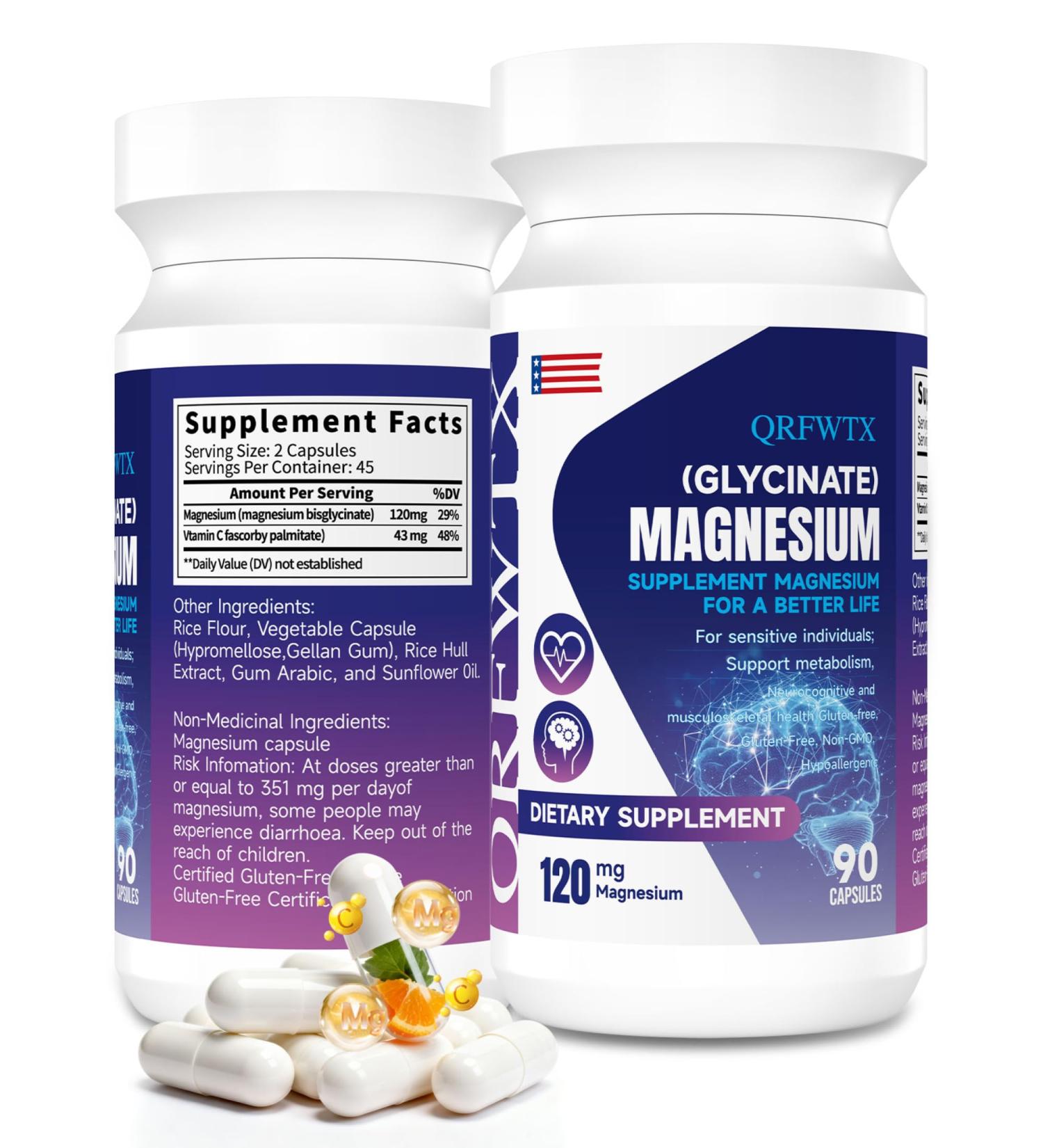 Magnesium Glycinate 240 mg with Vtamin C,High Absorption Magnesium Glycinate for Sleep,Bone Support,Energy,Gentle On Stomach,Non-GMO,Gluten Free,Vegan,90 Capsules,45 Day Supply - Buy Online on GoSupps.com