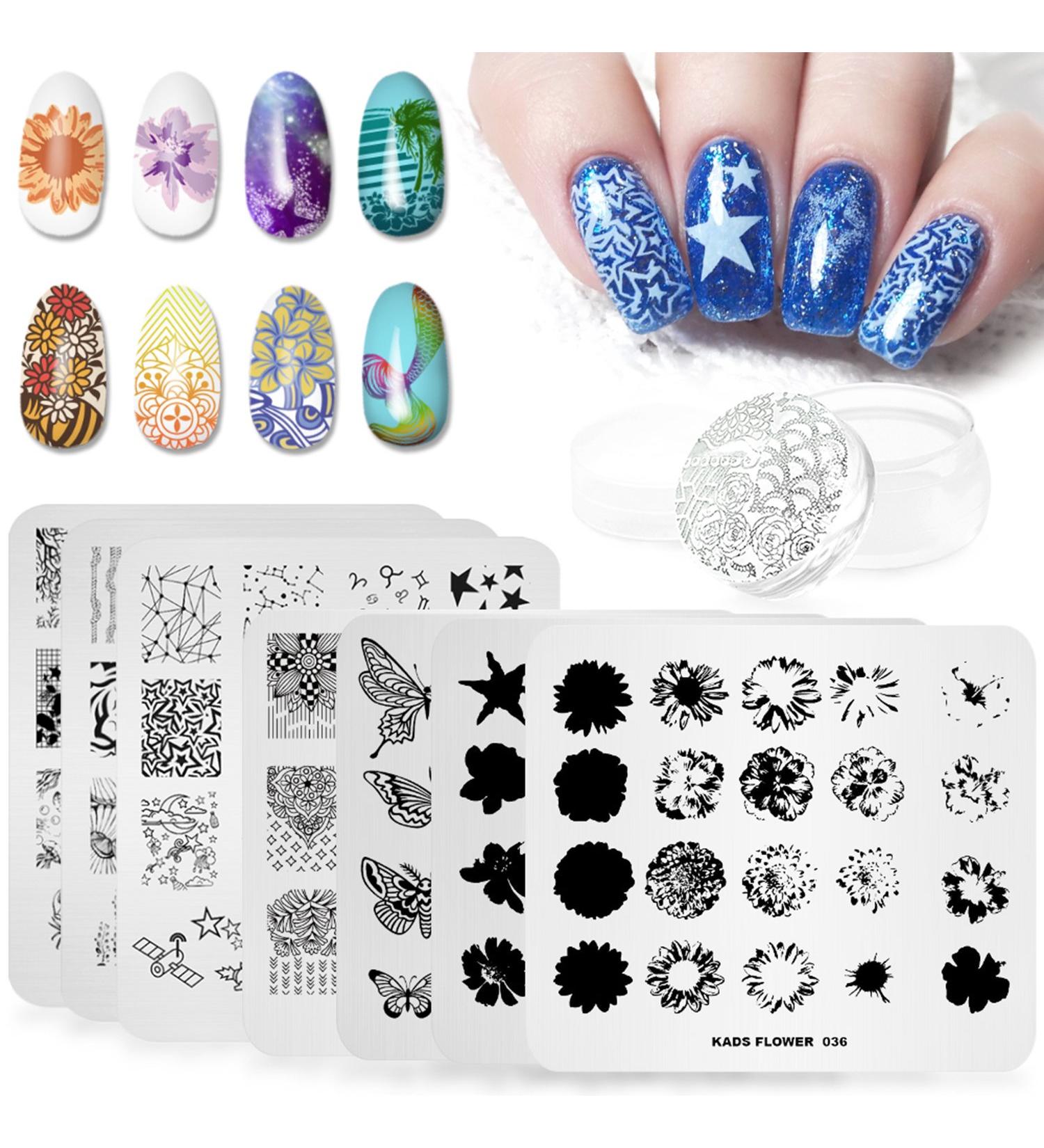 Buy KADS 7/6PCS Nail Art Stamp Plates - Flower Butterfly & Ocean Designs | Manicure Templates with 1 Stamper - International Shipping Available - Buy Online on GoSupps.com