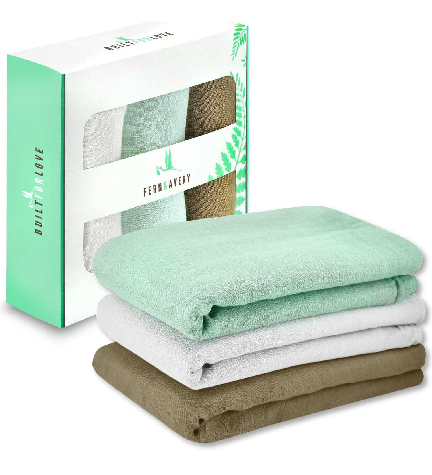 Fern & Avery Muslin Swaddle Blankets - Gender Neutral Newborn Essential - Mint Theme - Buy Online on GoSupps.com