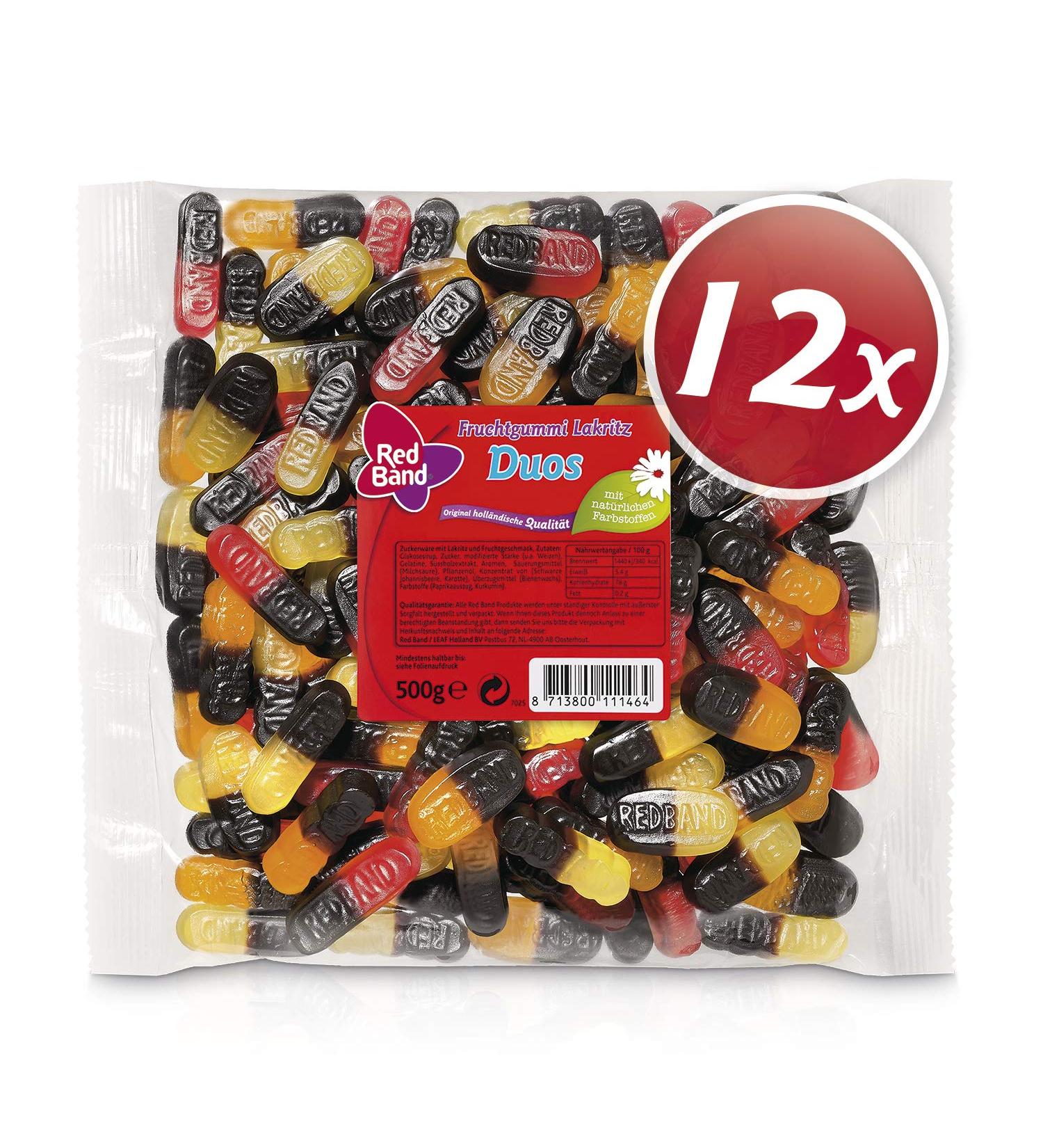 Buy Red Band Fruit Rubber Lakritz Duos - 12-Pack (500g) | Dutch Quality Two-in-One Sweets - International Shipping Available - Buy Online on GoSupps.com