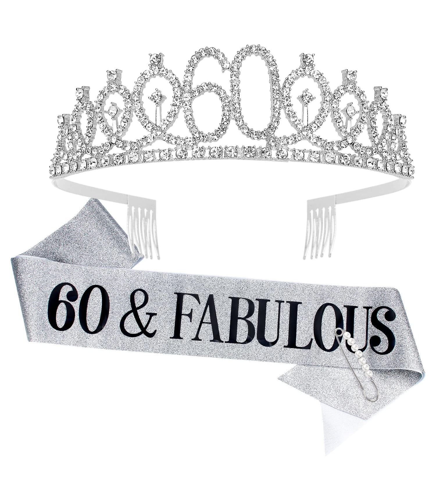 Tihebax 60th Birthday Sash and Tiara Set - Fabulous Decorations and Gifts for Women's 60th Birthday Party (Silver) - Buy Online on GoSupps.com