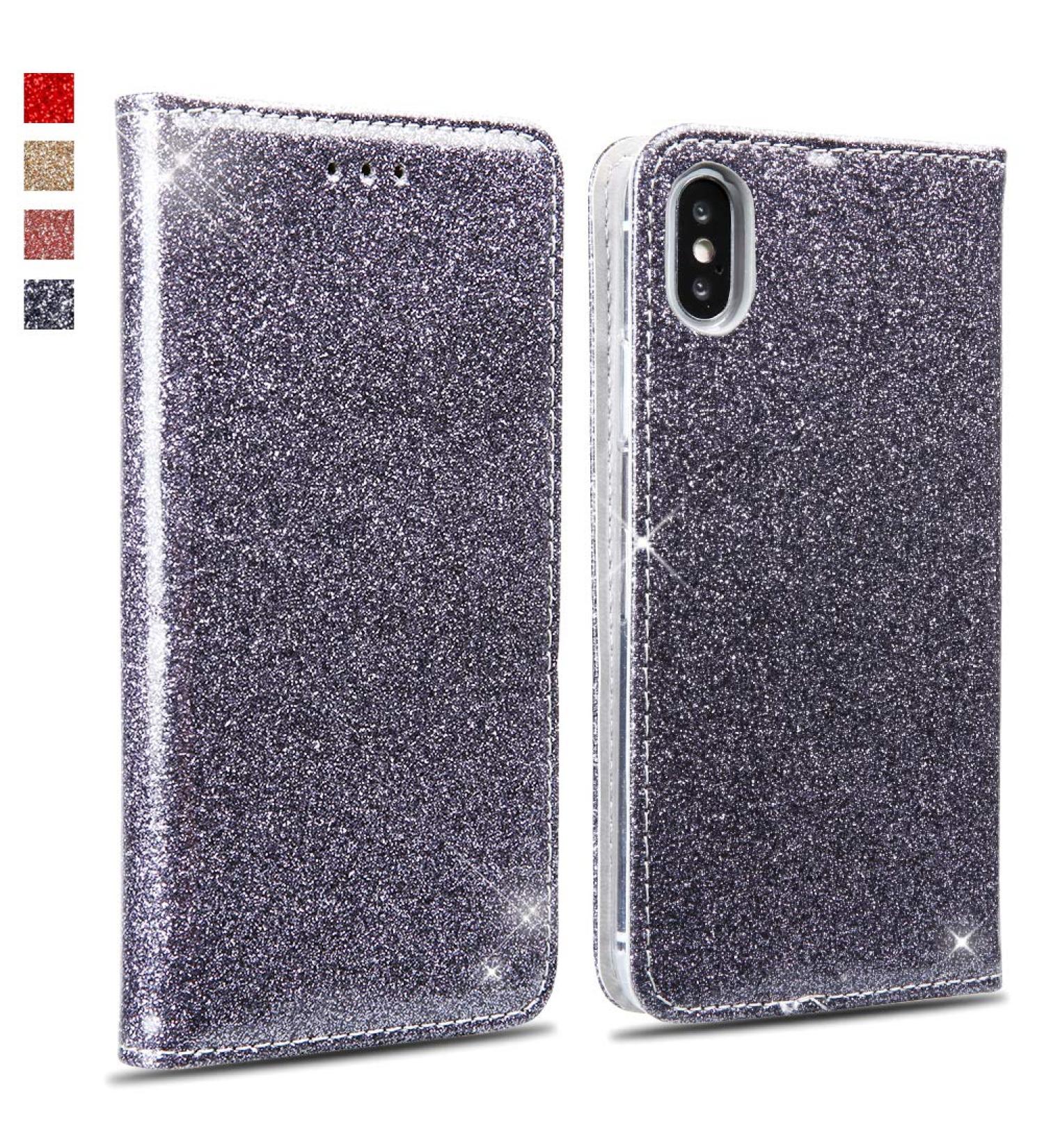 Buy Okzone iPhone Xs Max Silver Bling Case | Premium PU Leather Wallet Flip Cover - International Shipping Available - Buy Online on GoSupps.com