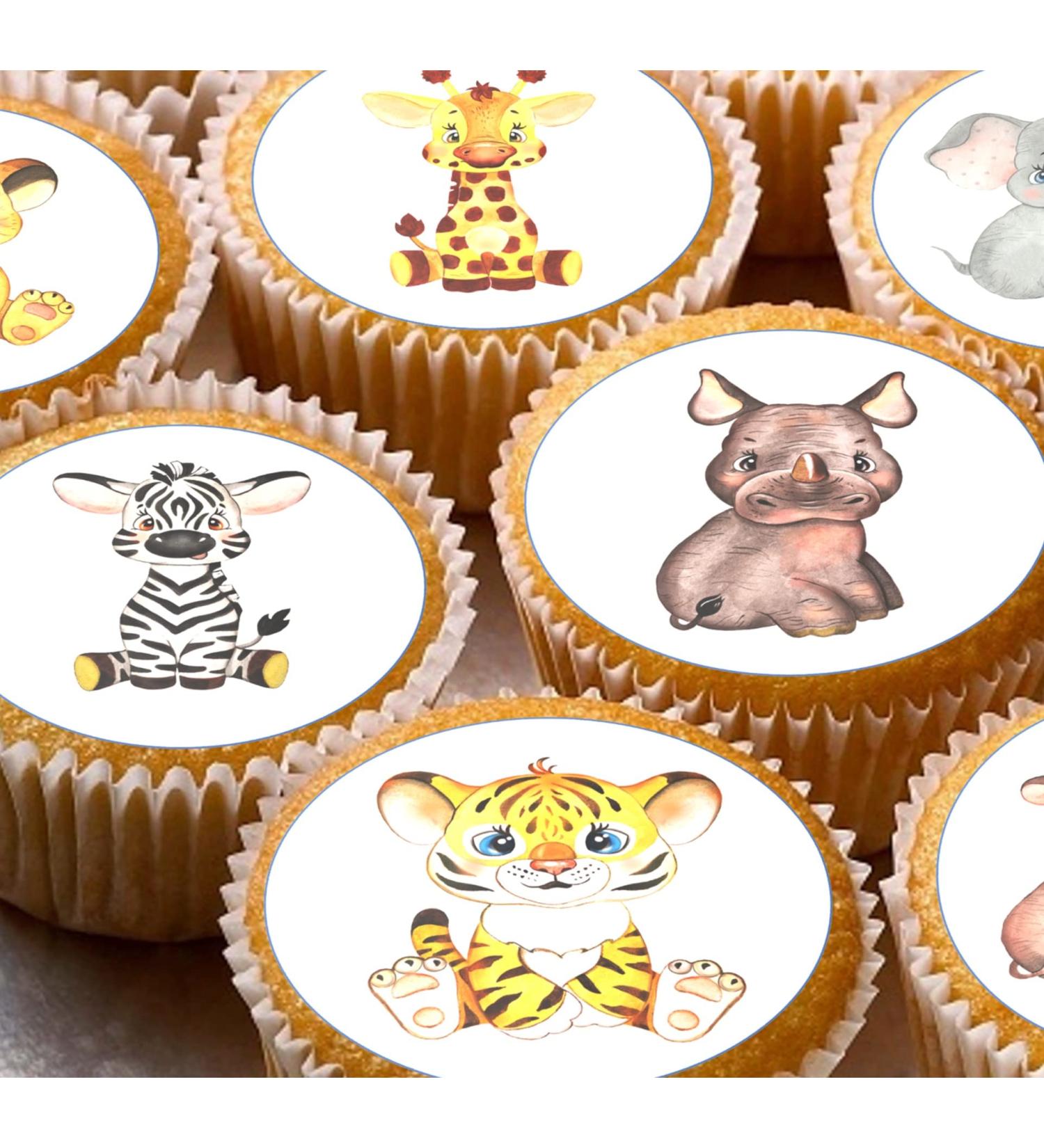 Jungle Baby Animals 24 edible PRE CUT wafer paper cupcake toppers - Buy Online on GoSupps.com