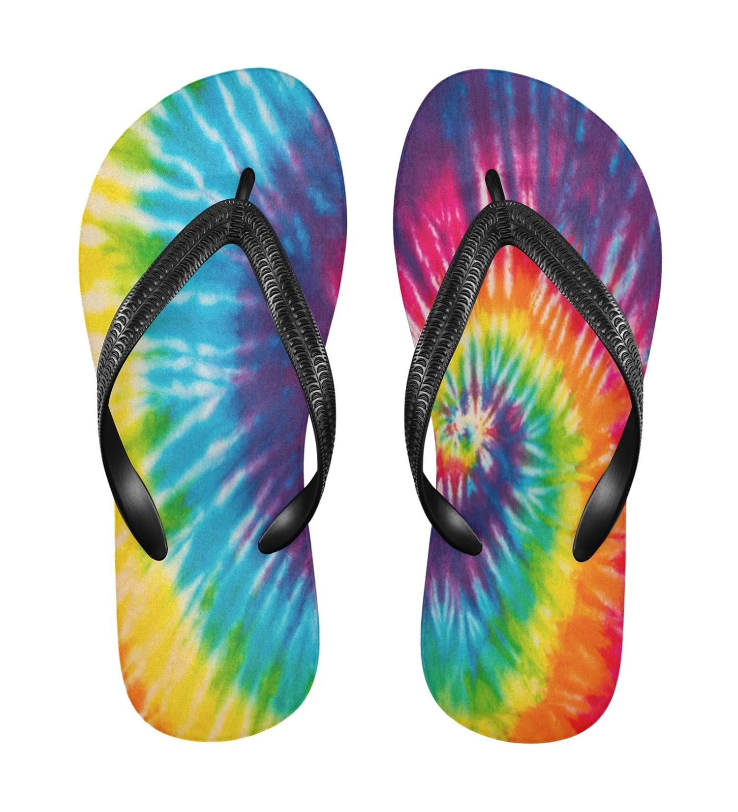 Mnsruu Swirl Tie Dye Rainbow Flip Flops - XS for Men & Women | Perfect for Home Hotel Spa & Travel - Buy Online on GoSupps.com