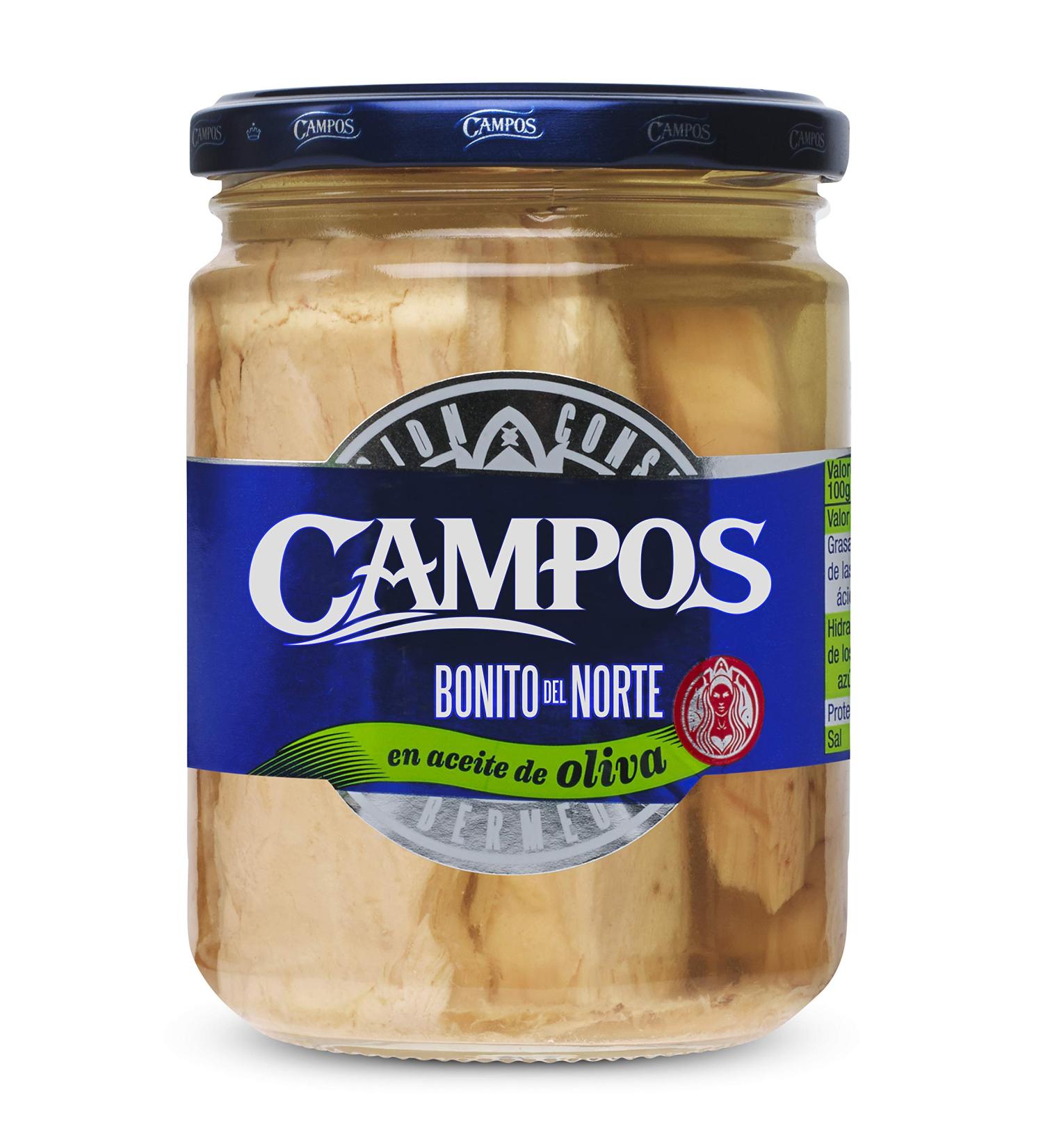 Buy Campos White Tuna in Olive Oil - 400g Glass Jar | Perfect for Salads & Starters | Gourmet International Shipping - Buy Online on GoSupps.com