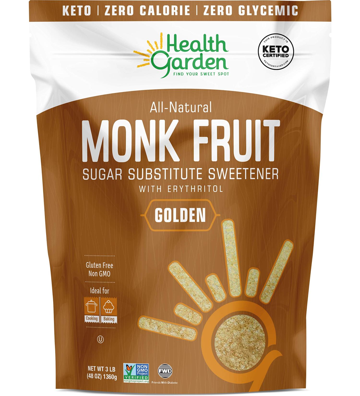Health Garden Monk Fruit Sweetener Golden 3 lbs - Non GMO, Gluten Free, Sugar Substitute - Kosher & Keto Friendly - Buy Online on GoSupps.com