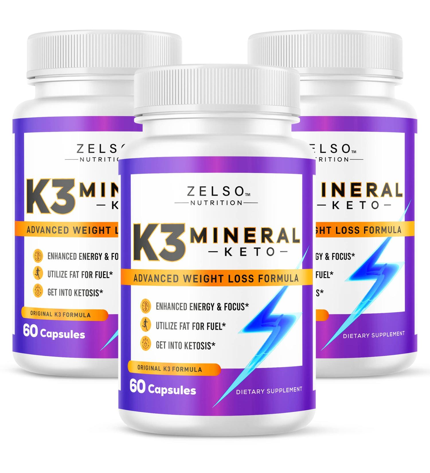 ZELSO (3 Pack) K3 Mineral Weight Loss Pills for Women and Men K3 Mineral Pills - K3 Salt Mineral Vitamin + K3 Capsules Supplement for Keto Weight Loss - 3 Months Supply 60 Count (Pack of 3) - Buy Online on GoSupps.com