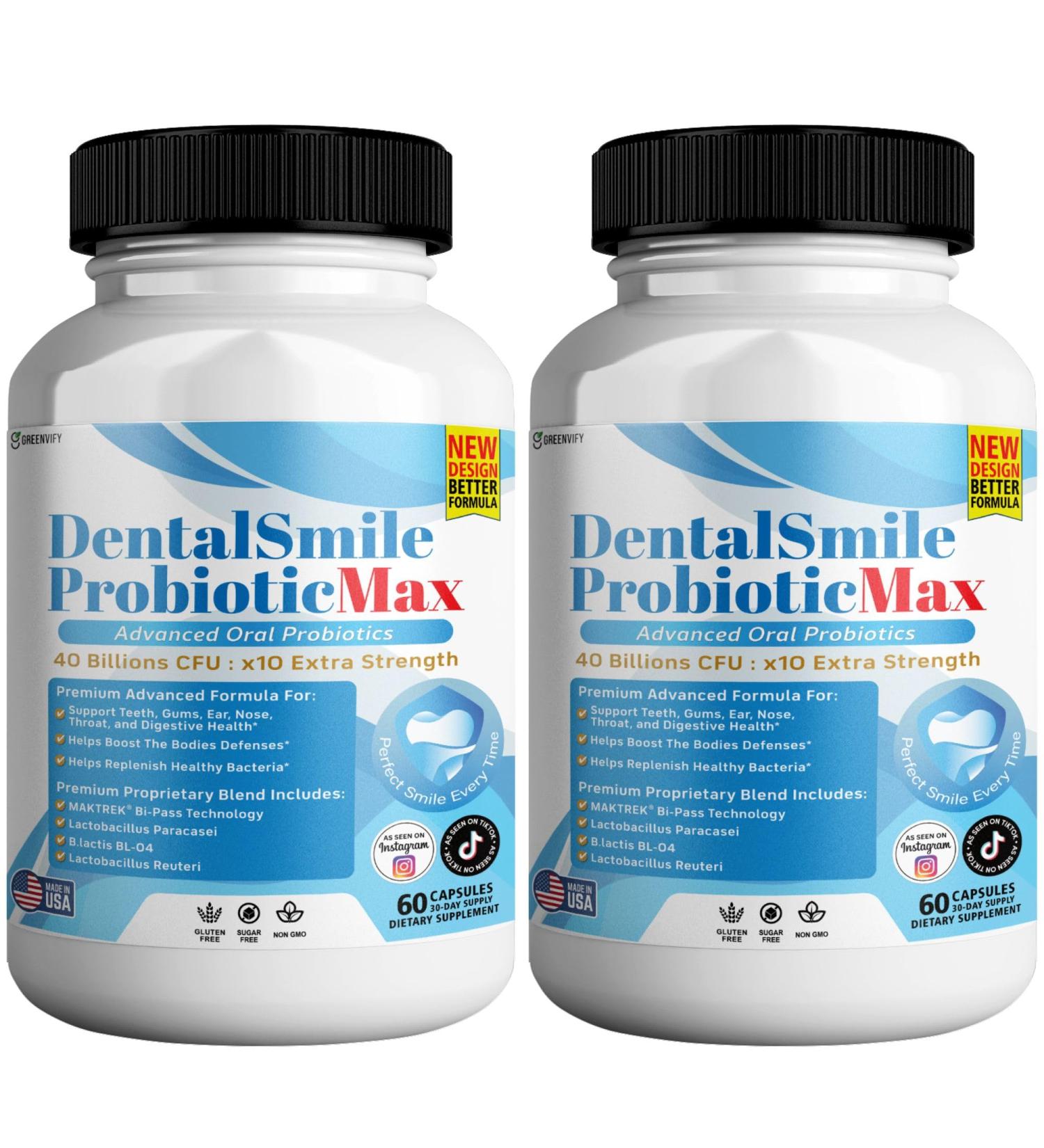 DentalSmile ProbioticMax Advanced Oral Probiotic Supplement 40 Billion CFU 60 Capsules Gluten Free (2) - Buy Online on GoSupps.com