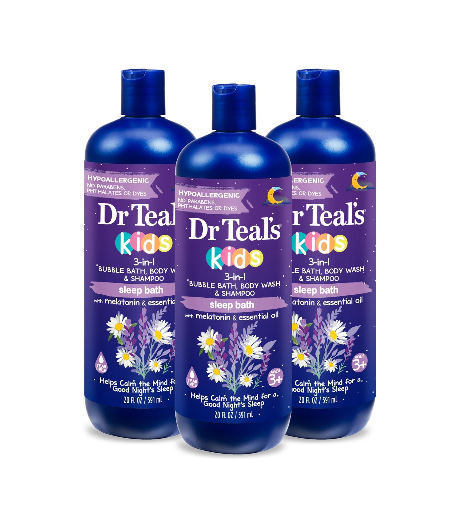 Dr Teal's Kids 3-in-1 Sleep Bath: Bubble Bath Body Wash & Shampoo with Melatonin & Essential Oil 20 fl oz (Pack of 3) Sleep Blend 60 Fl Oz (Pack of 1) - Buy Online on GoSupps.com