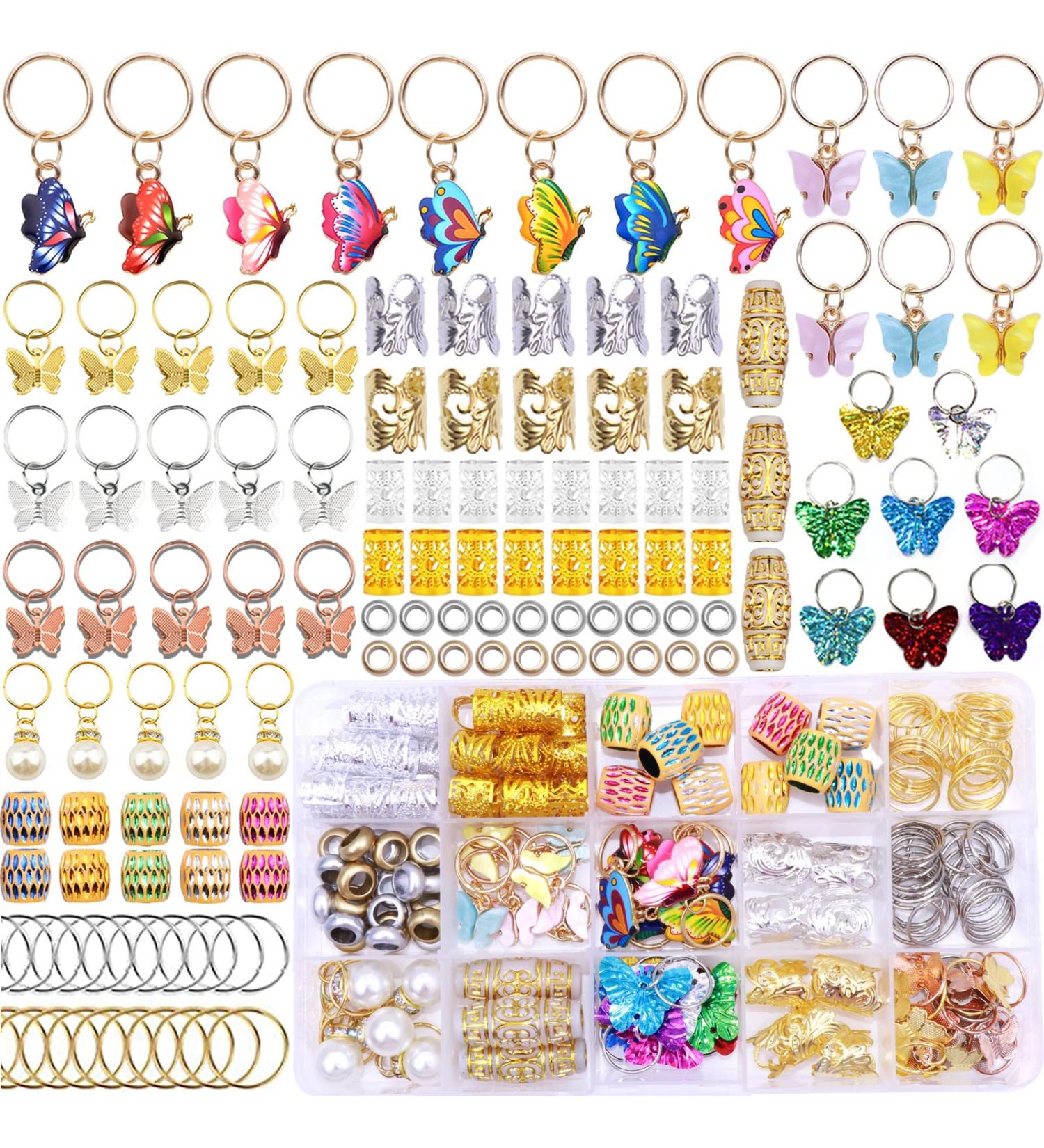 Naiska 185PCS Butterflies Hair Dreadlocks Accessories | Gold Metal Hair Clips with Crystal, Pearl, Beads, and Rings | Braiding Decoration Pendants - Buy Online on GoSupps.com