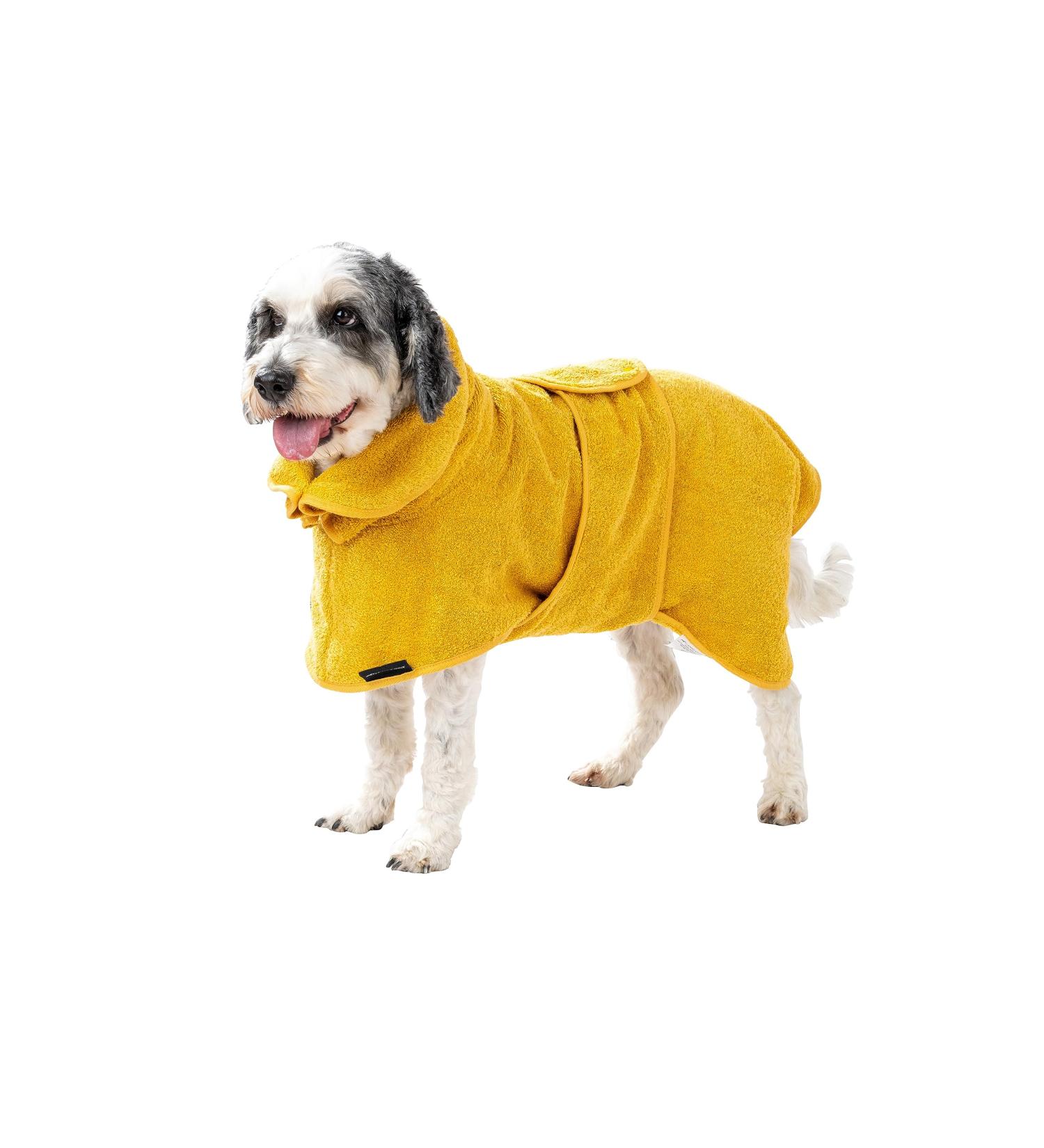 CANICOAT Dog Bathrobe Lavari - 100% Cotton Oeko-TEX Certified Size 11 - Sun Yellow | Best for Pet Drying & Comfort - Buy Online on GoSupps.com