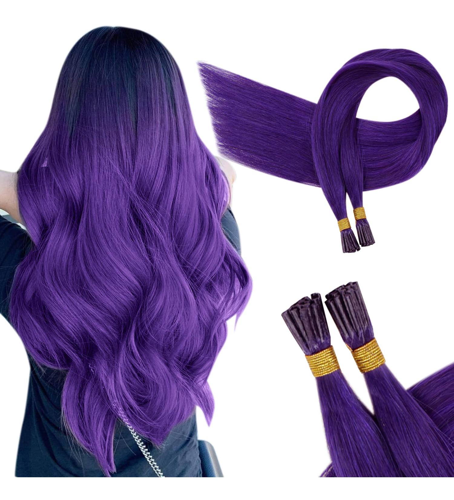 Runature Purple Hair Recovery Remy I Tip Extensions - 50cm 20 Inch Real Hair Bonding Extensions for Smooth Hair #Purple - Buy Online on GoSupps.com