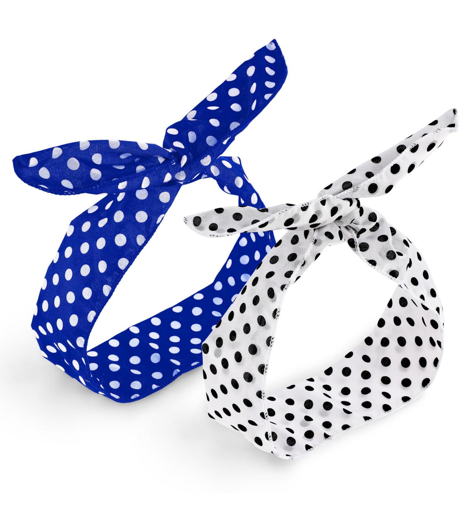 Prasacco 2 Pieces Polka Dot Headbands for Girls Women Retro Bandana Headbands Cute Polka Dots Bow Headwrap Hair Accessories for Women and Girls(Blue+White) - Buy Online on GoSupps.com