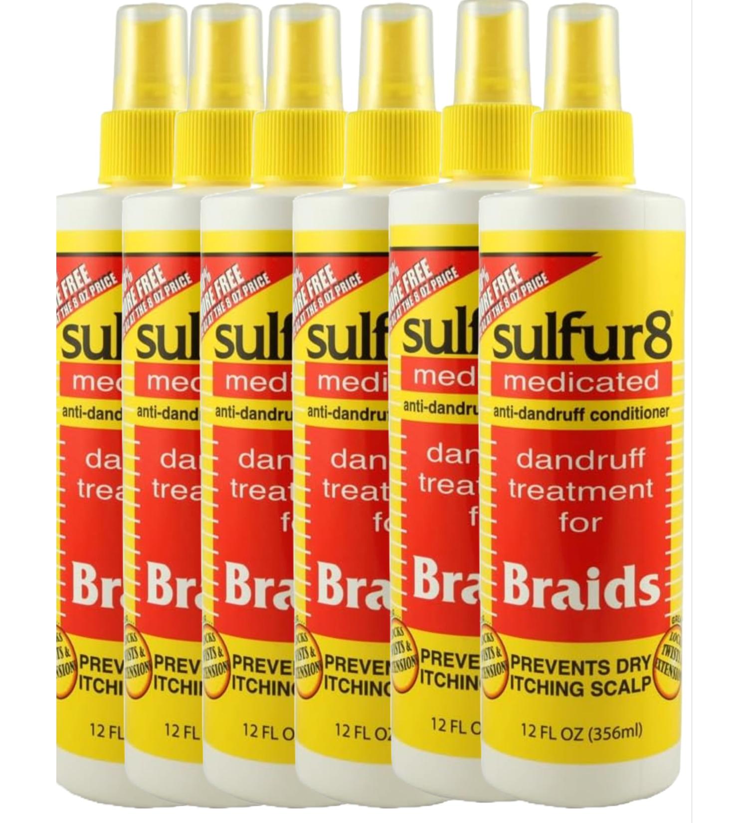 Sulfur-8 Dandruff Treatment For Braids 12 Ounce Spray (354ml) (Pack of 6) Natural 1 Count (Pack of 6) - Buy Online on GoSupps.com