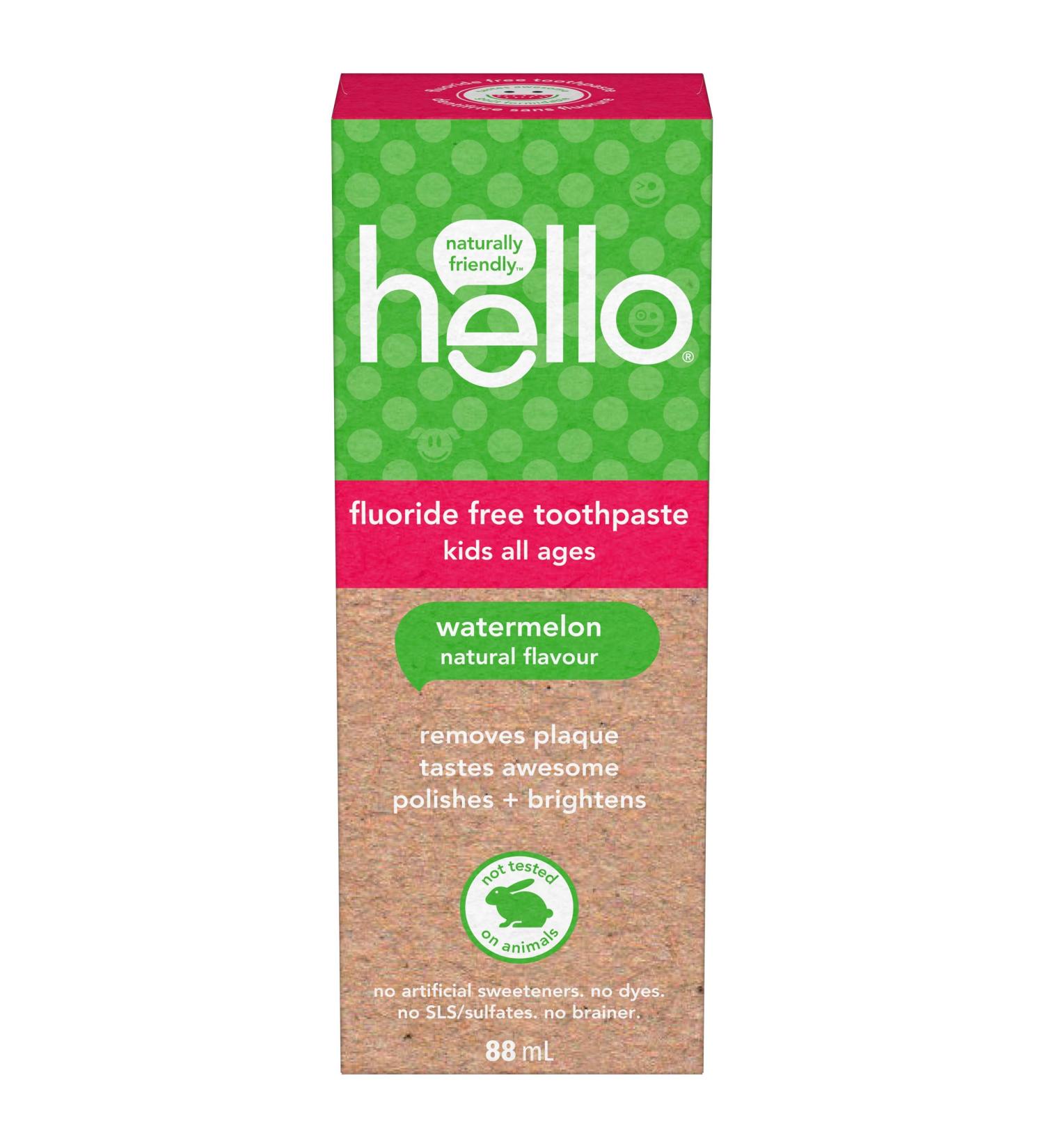 Hello Watermelon Flavour Fluoride Free Kids Toothpaste Vegan SLS Free Gluten Free Safe to Swallow for Baby and Toddlers Natural Toothpaste 88 mL 1 Pack Watermelon 88 ml (Pack of 1) - Buy Online on GoSupps.com