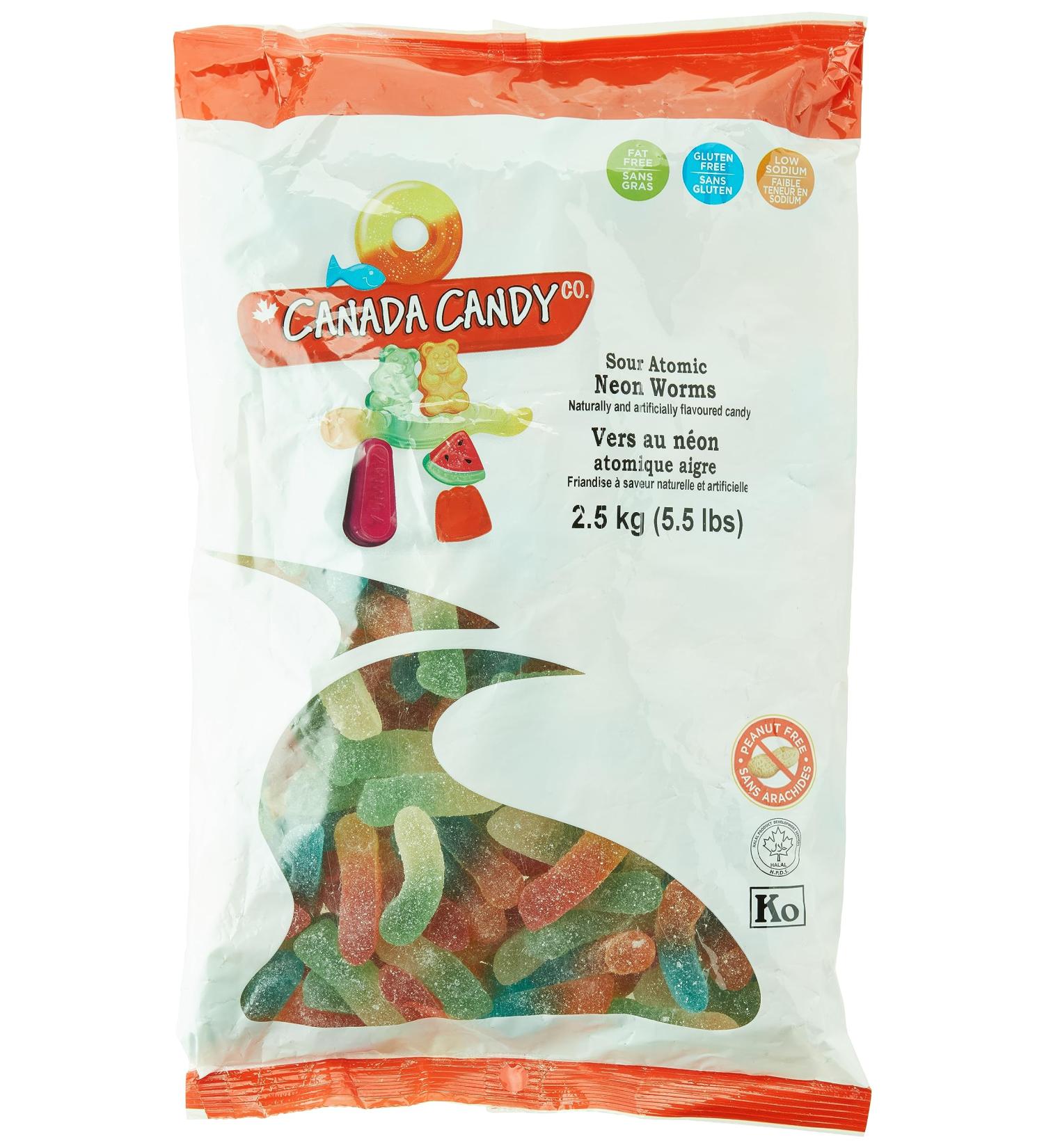 CANADA CANDY Sour Atomic Neon Worms Assorted Fruit 2.5 Kilogram - Buy Online on GoSupps.com