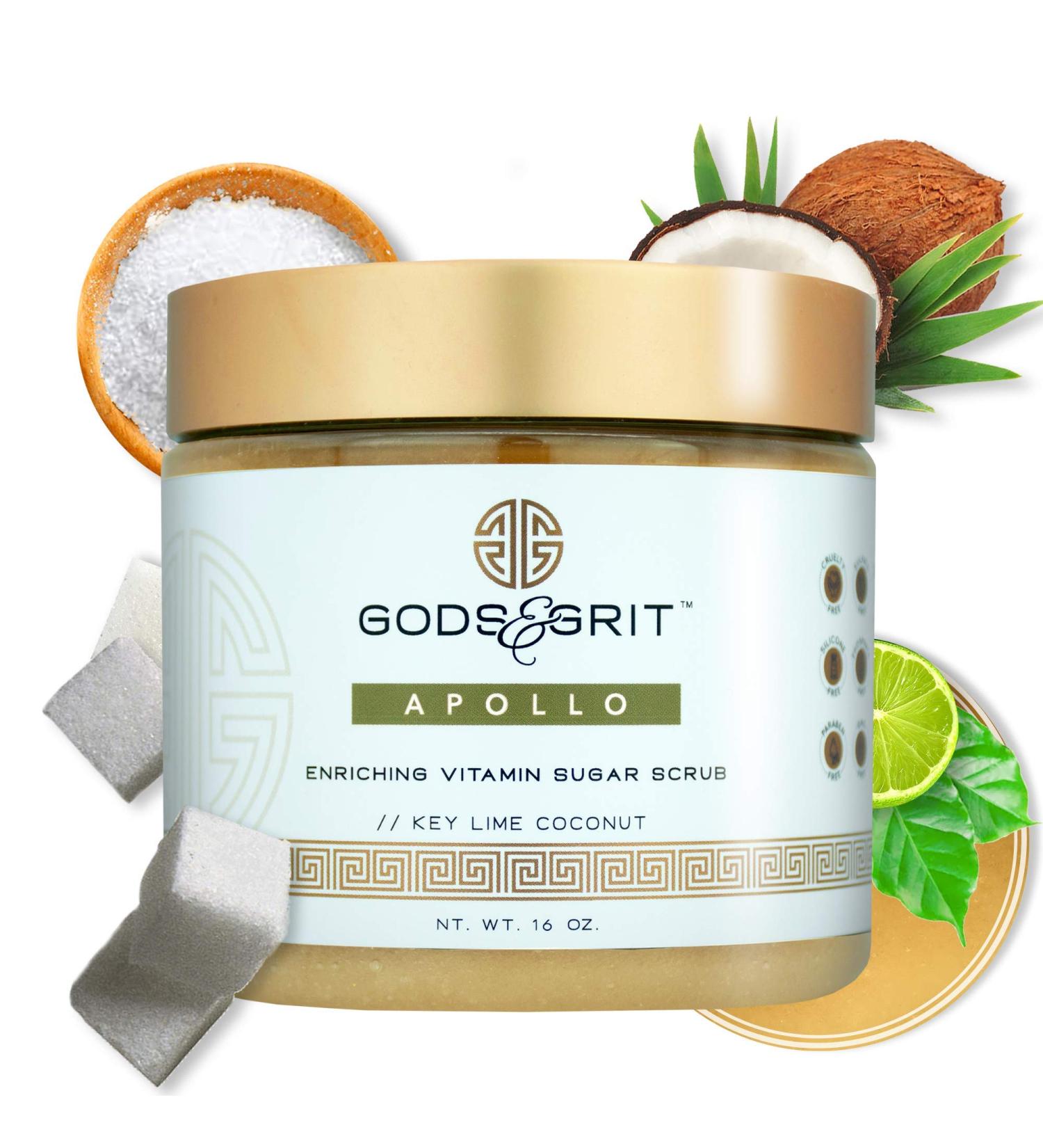 Gods & Grit Apollo Anti-Aging Exfoliating Body Scrub | Ultra Hydrating Key Lime Coconut | Dead Skin Remover for Men & Women | 16 oz - Buy Online on GoSupps.com