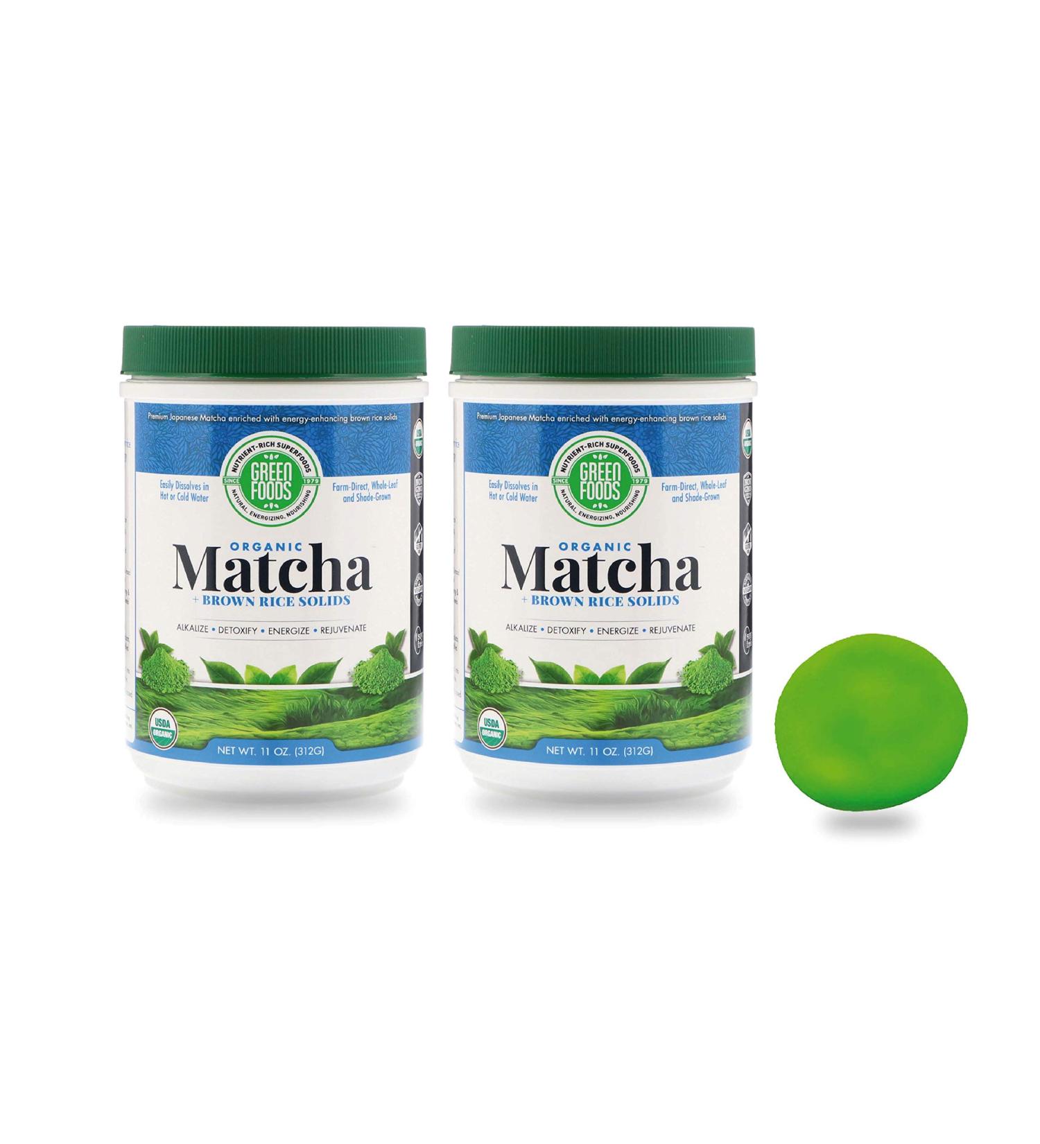 Green Foods Organic Matcha Green Tea Powder - Antioxidants and Energy 2 Pack 11 oz Plus Stress Ball (22 Oz with 120 Servings total)