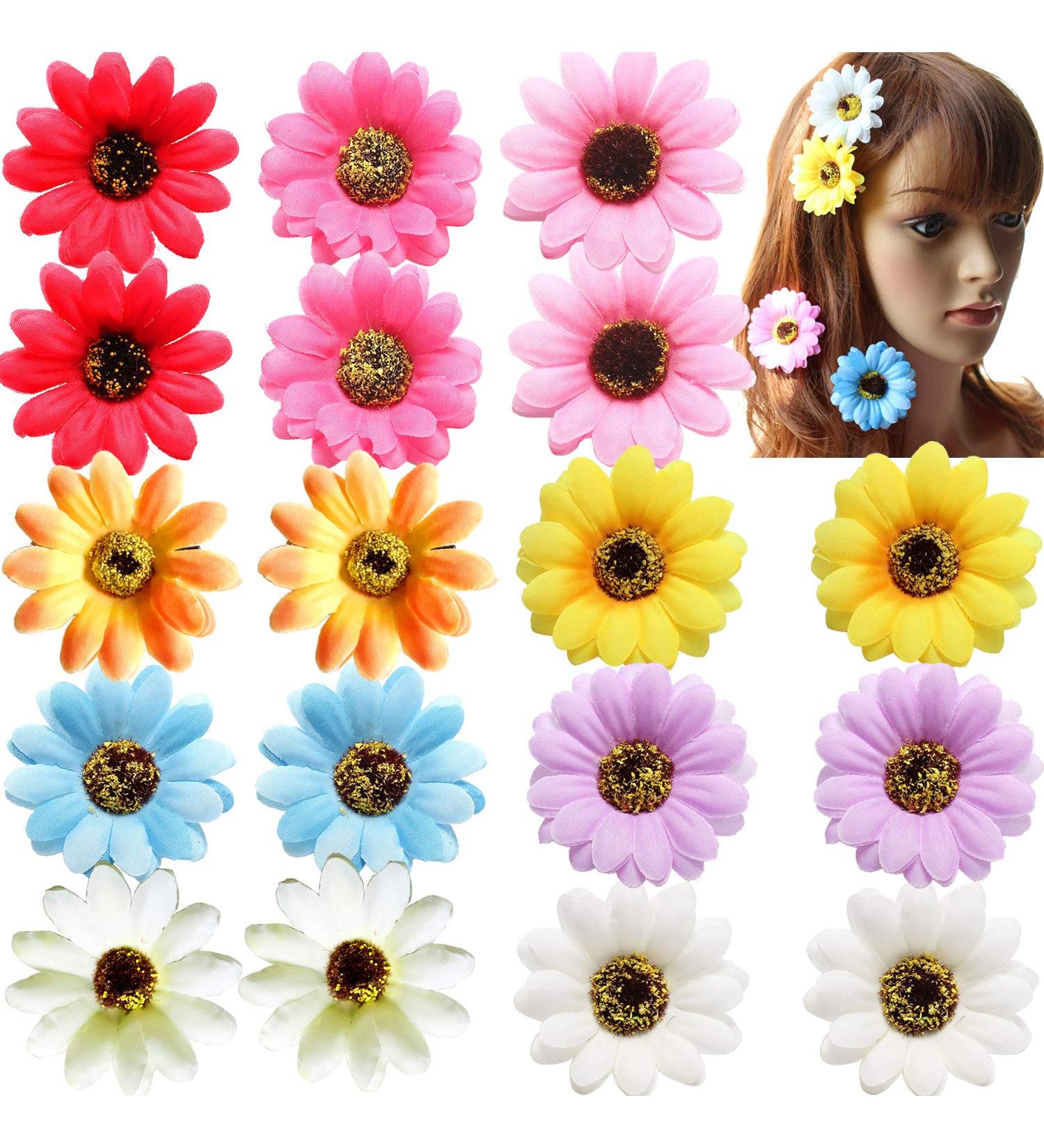 Daisy Hair Clips Set - Perfect for Beach Weddings and Bridesmaids - 18 Pcs in 18 Colors - Buy Online on GoSupps.com