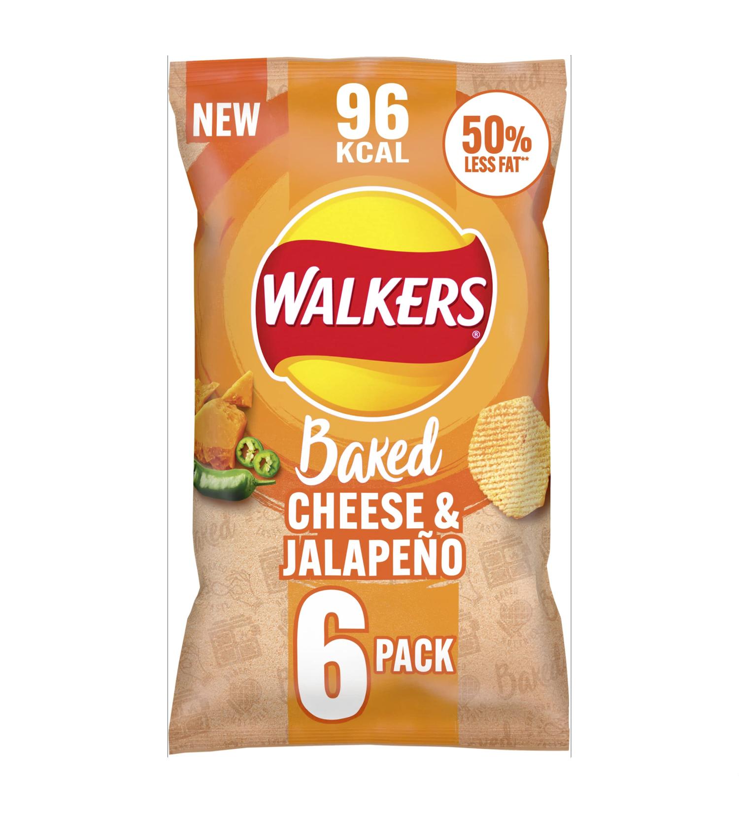 Walkers Oven Baked Cheese & Jalapeno Crisps 6 x 22g - Deliciously Spicy Snack Pack - Buy Online on GoSupps.com