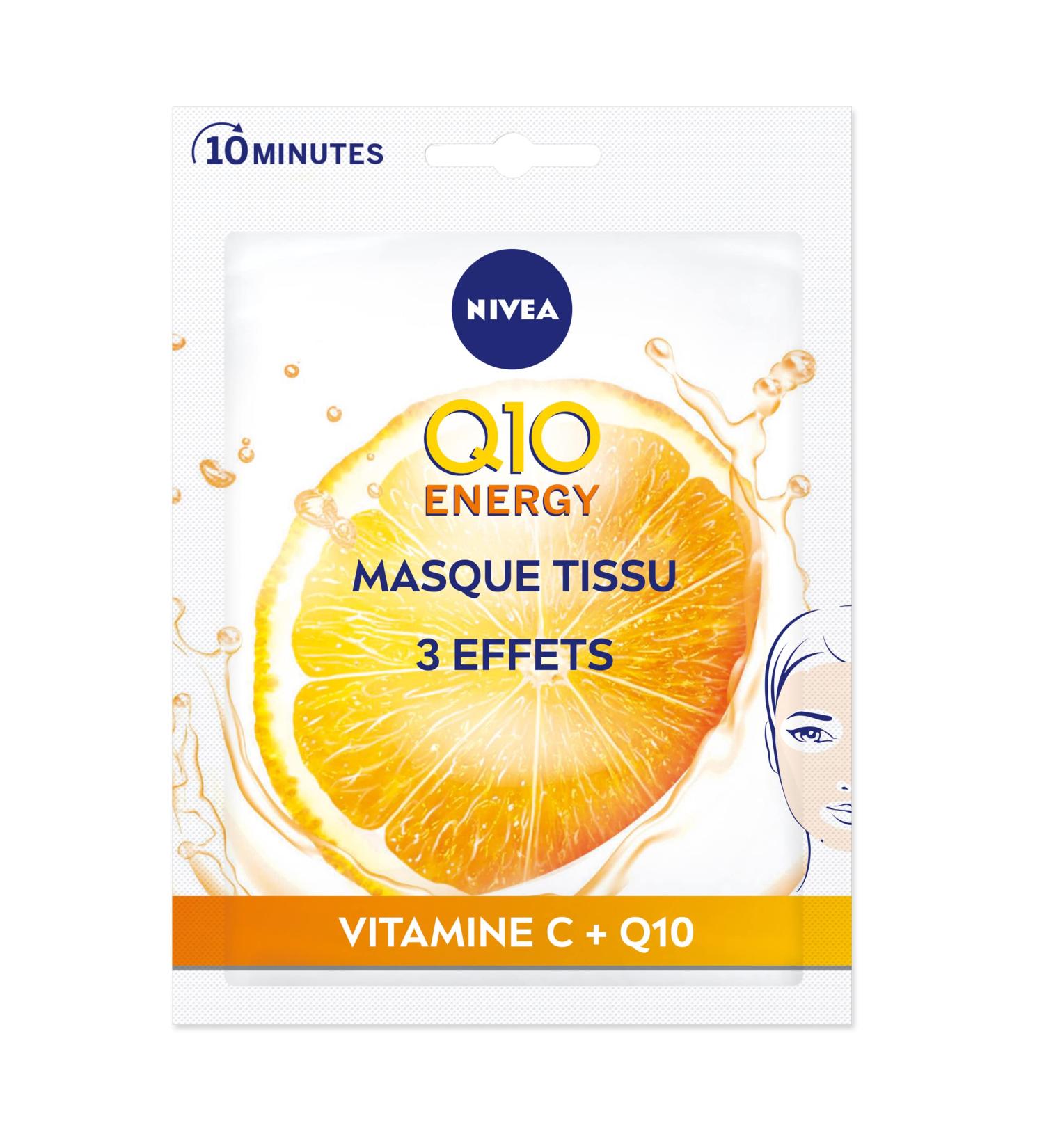 NIVEA Q10 ENERGY Sheet Mask (1 piece) Nourishing Anti-Aging Face Mask with Coenzyme Q10 & Vitamin C Facial Care for Radiant and Visibly Younger Skin - Buy Online on GoSupps.com