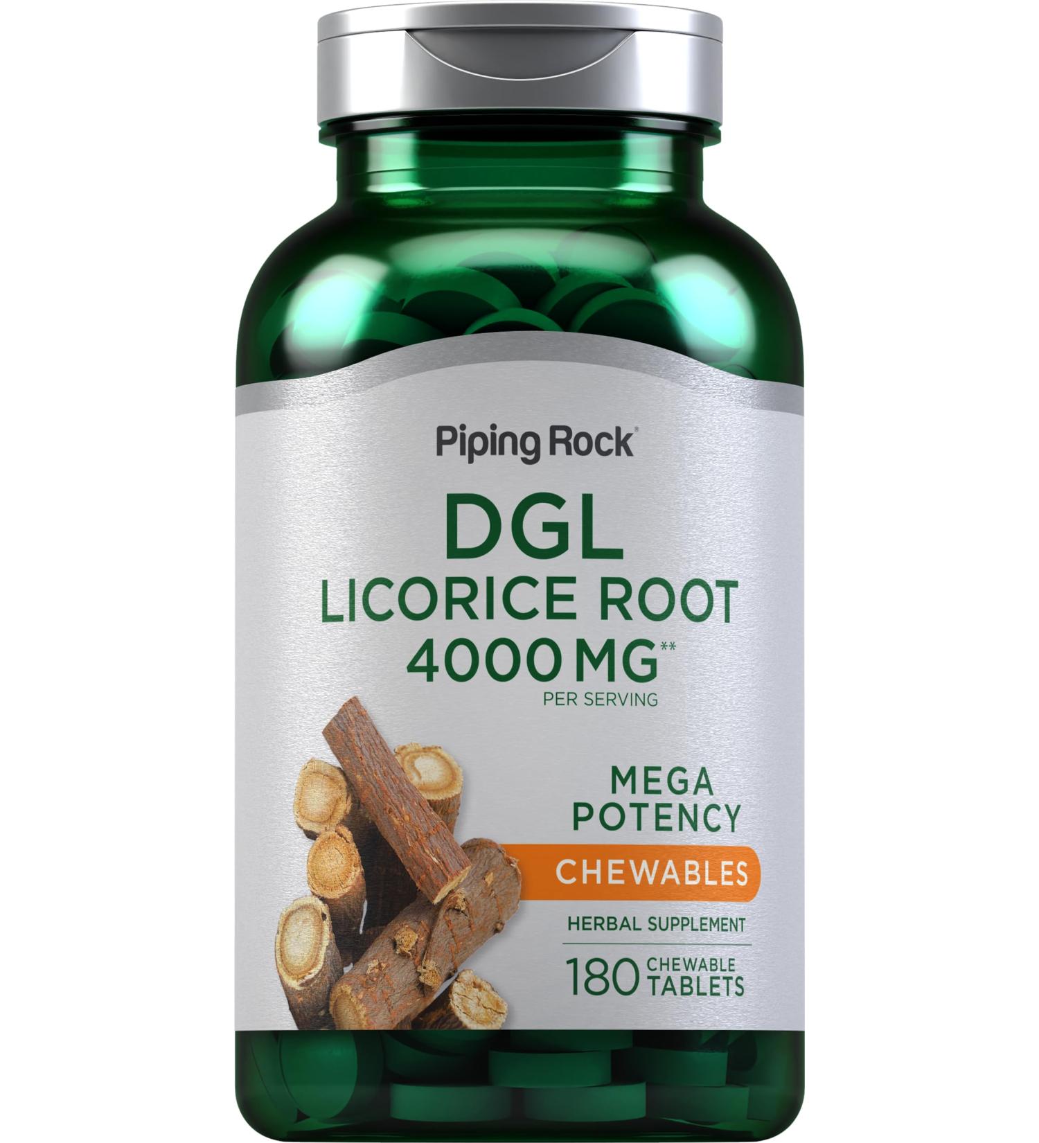 Piping Rock DGL Licorice Chewable Tablets | 180 Count | Mega Potency Deglycyrrhizinated | Herbal Extract Supplement | Vegetarian Non-GMO - Buy Online on GoSupps.com