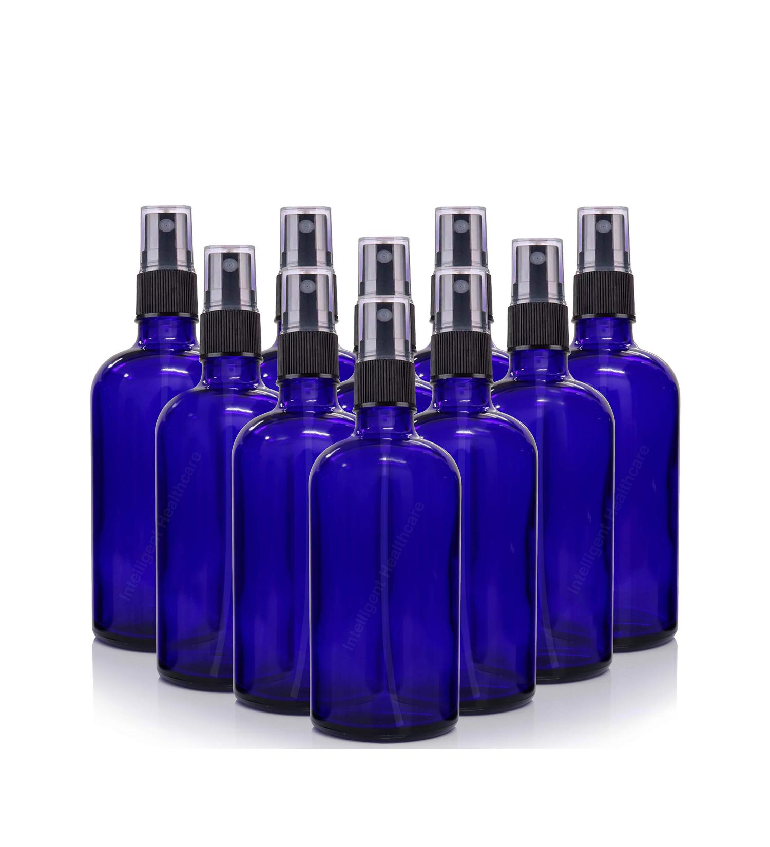 10 Pack Cobalt Blue Glass Bottles with Black Atomizers - 100ml Spray Bottles for Liquids Cosmetics and Essential Oils - Buy Online on GoSupps.com