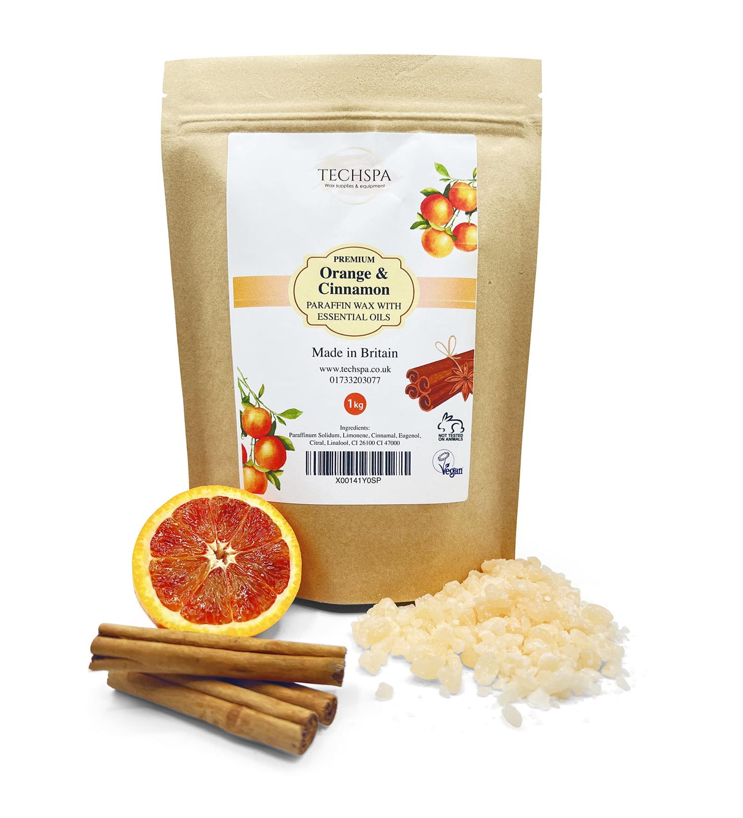 Techspa Orange & Cinnamon Paraffin Wax 1kg - UK Made Skin Therapy with Essential Oils - Buy Online on GoSupps.com