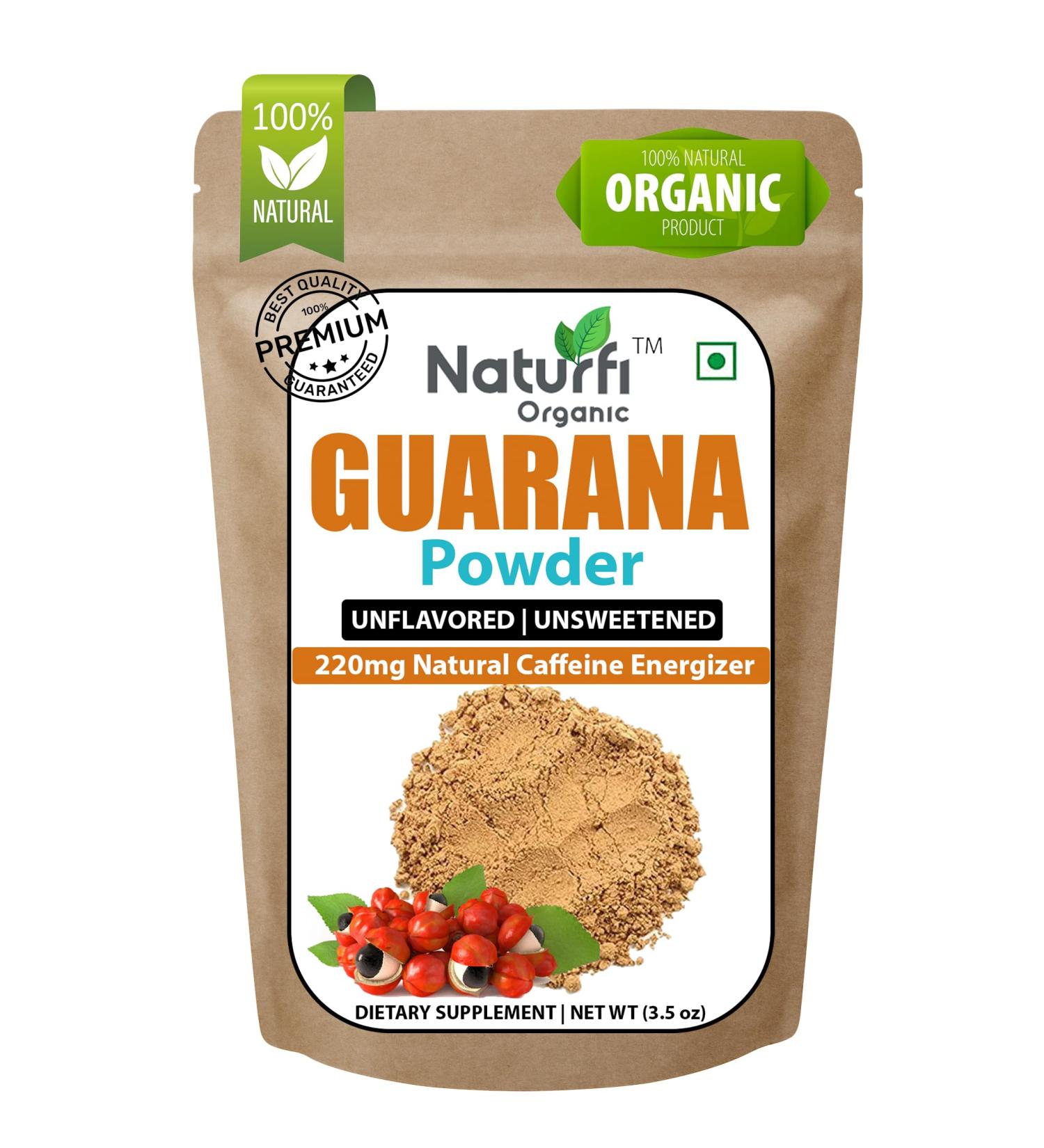 Naturfi Organic - Organic Guarana Powder - 1 000 mg Per Serv | 100 Grams / 3.5 Oz | Brazilian Herbal Extract Bulk Superfood Coffee Substitute Vegan Friendly