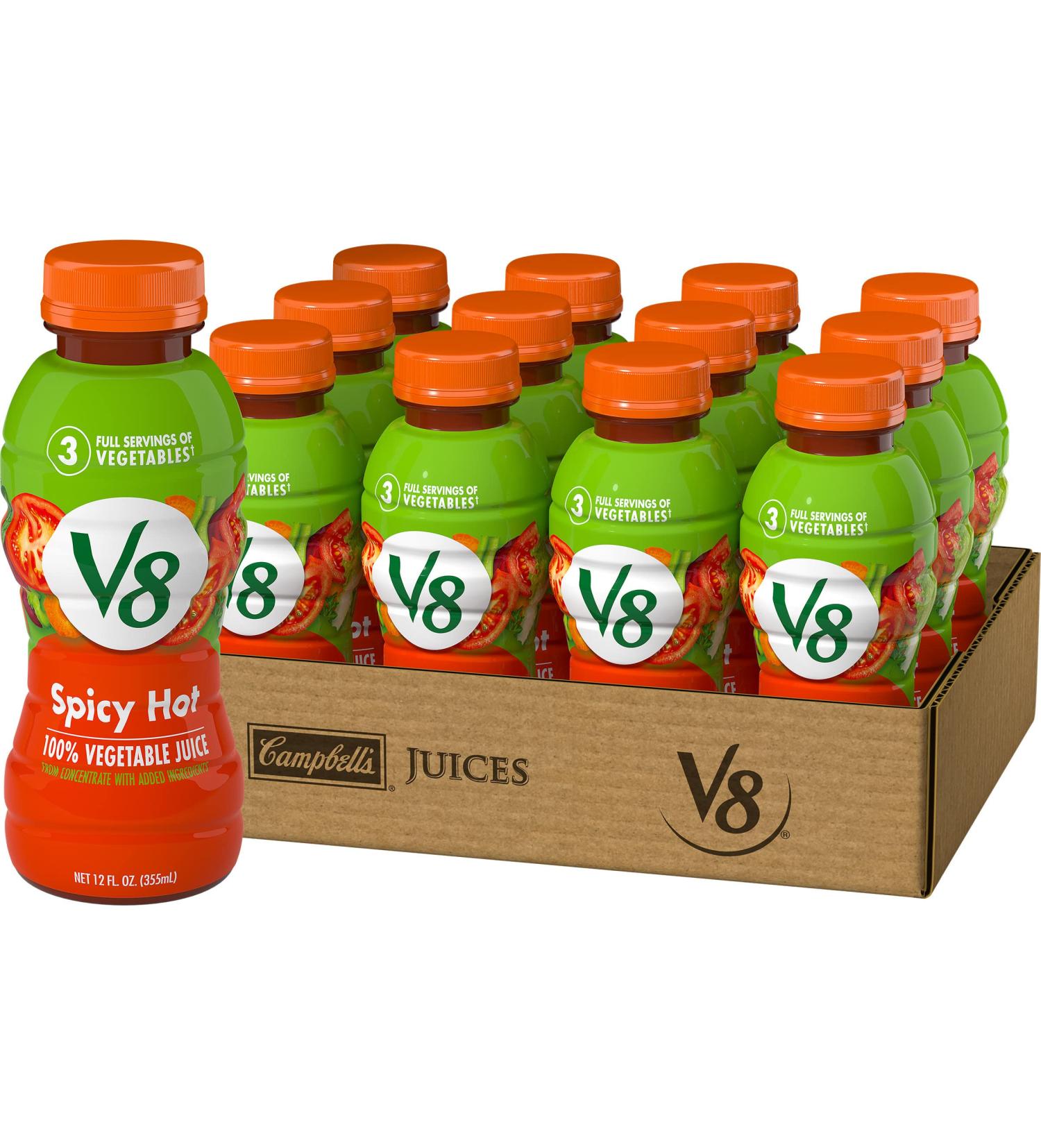 V8 Spicy Hot 100 Vegetable Juice 12oz Bottle - Tomato Vegetable Blend - Buy Online on GoSupps.com