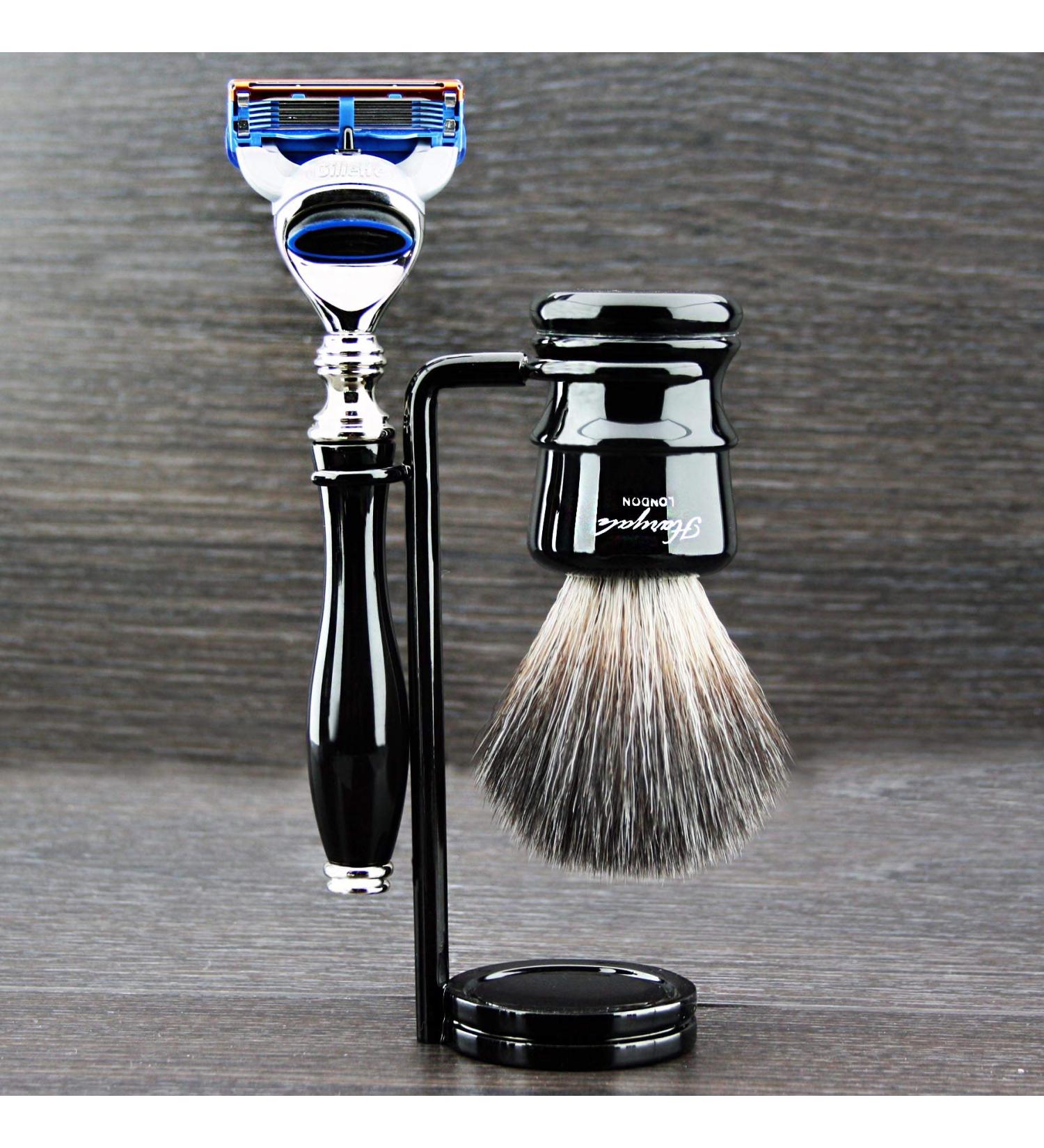 Shaving set made of synthetic hair including 5 interchangeable razors black