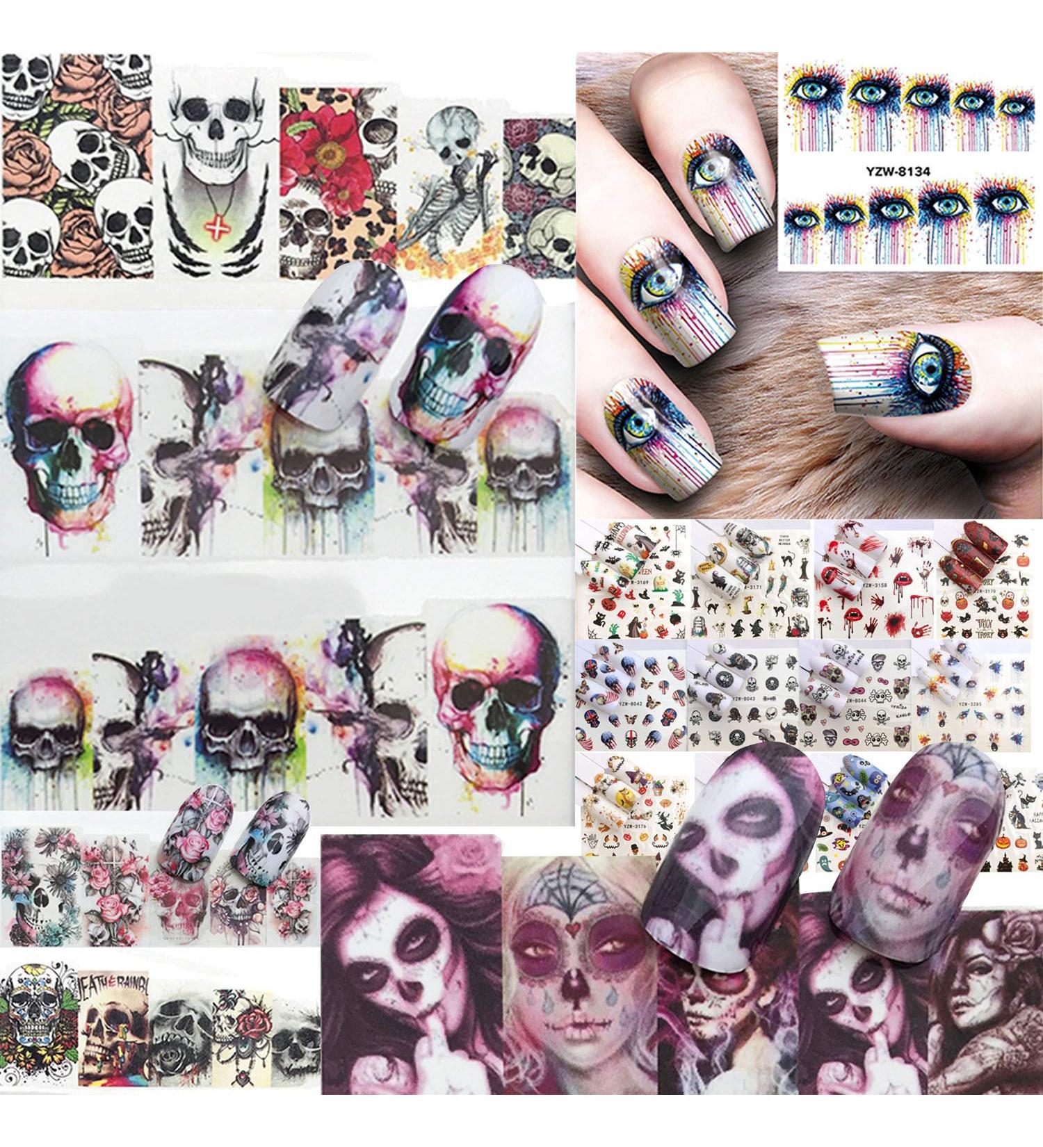 Ghost Skull Halloween Gothic Nail Art Decals - 24 Sheets Water Transfer Nail Stickers - Buy Online on GoSupps.com