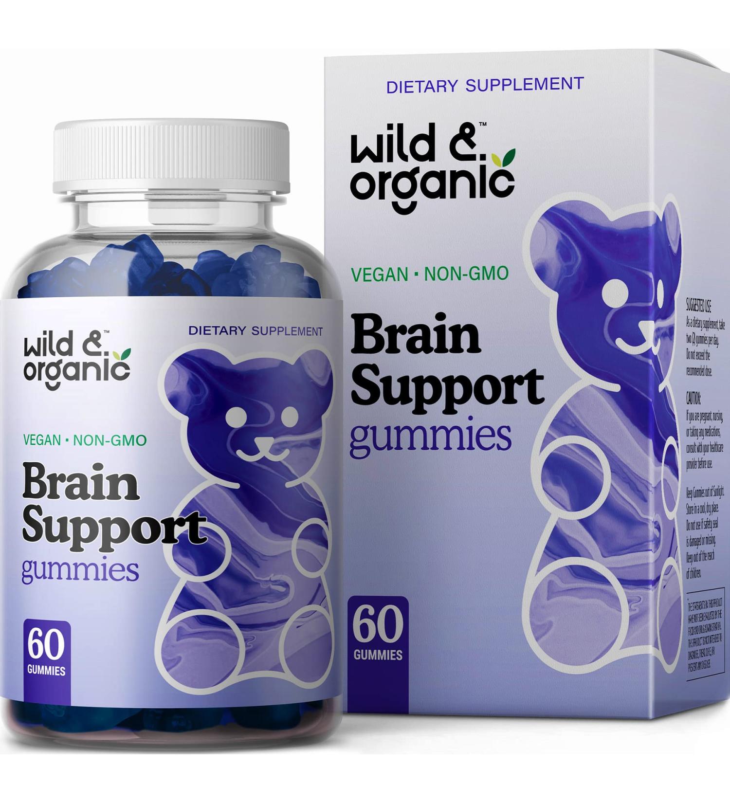 Wild Organic Brain Booster Gummies - Cognitive Function Support with Ashwagandha Bacopa Ginkgo Biloba - 60 Chewables - Buy Online on GoSupps.com
