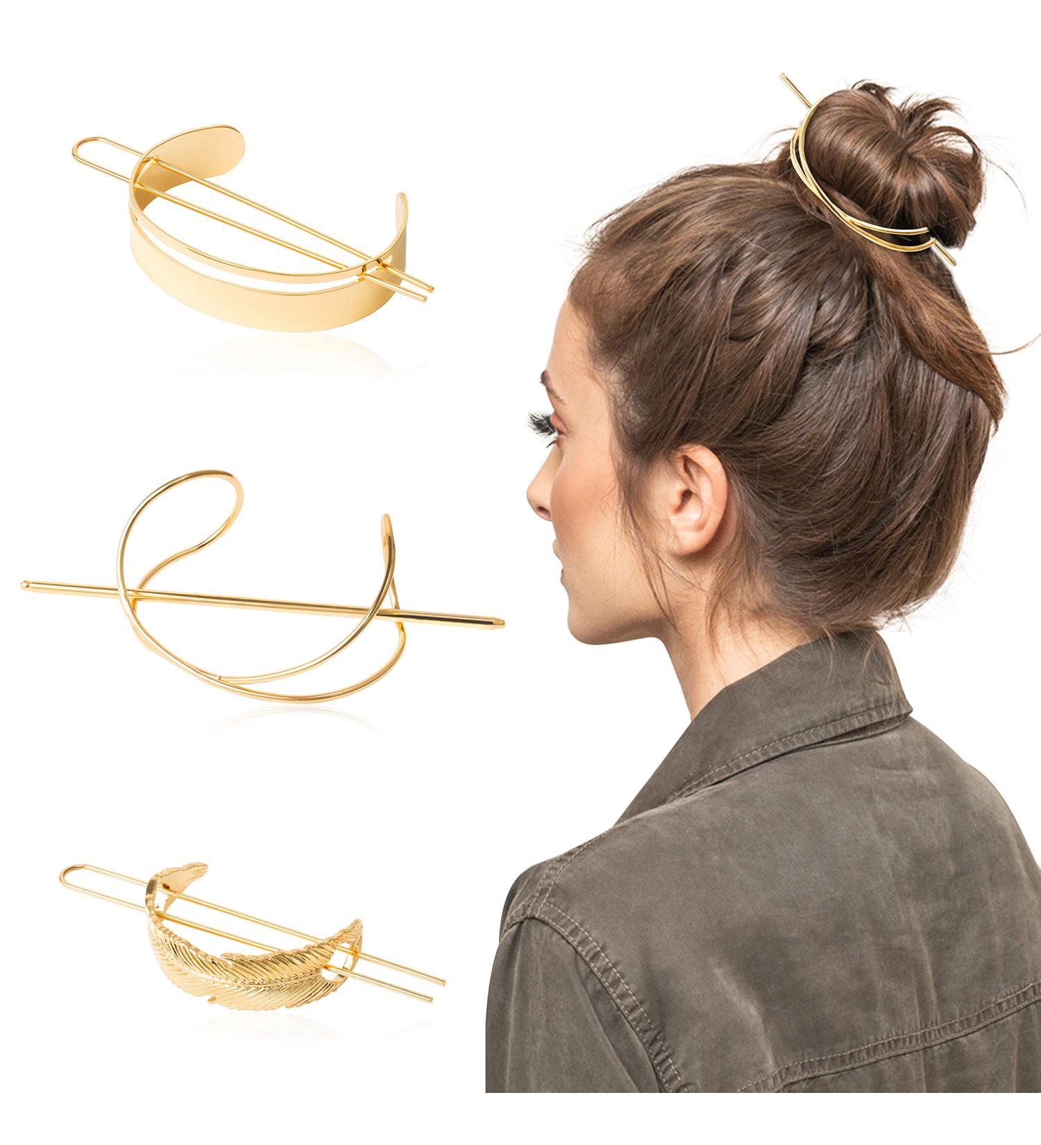 PANTIDE 3Pcs Hair Cuff Bun Cage Kit - Vintage Alloy Hair Accessories for Women - Gold Geometric Hair Clip - Buy Online on GoSupps.com