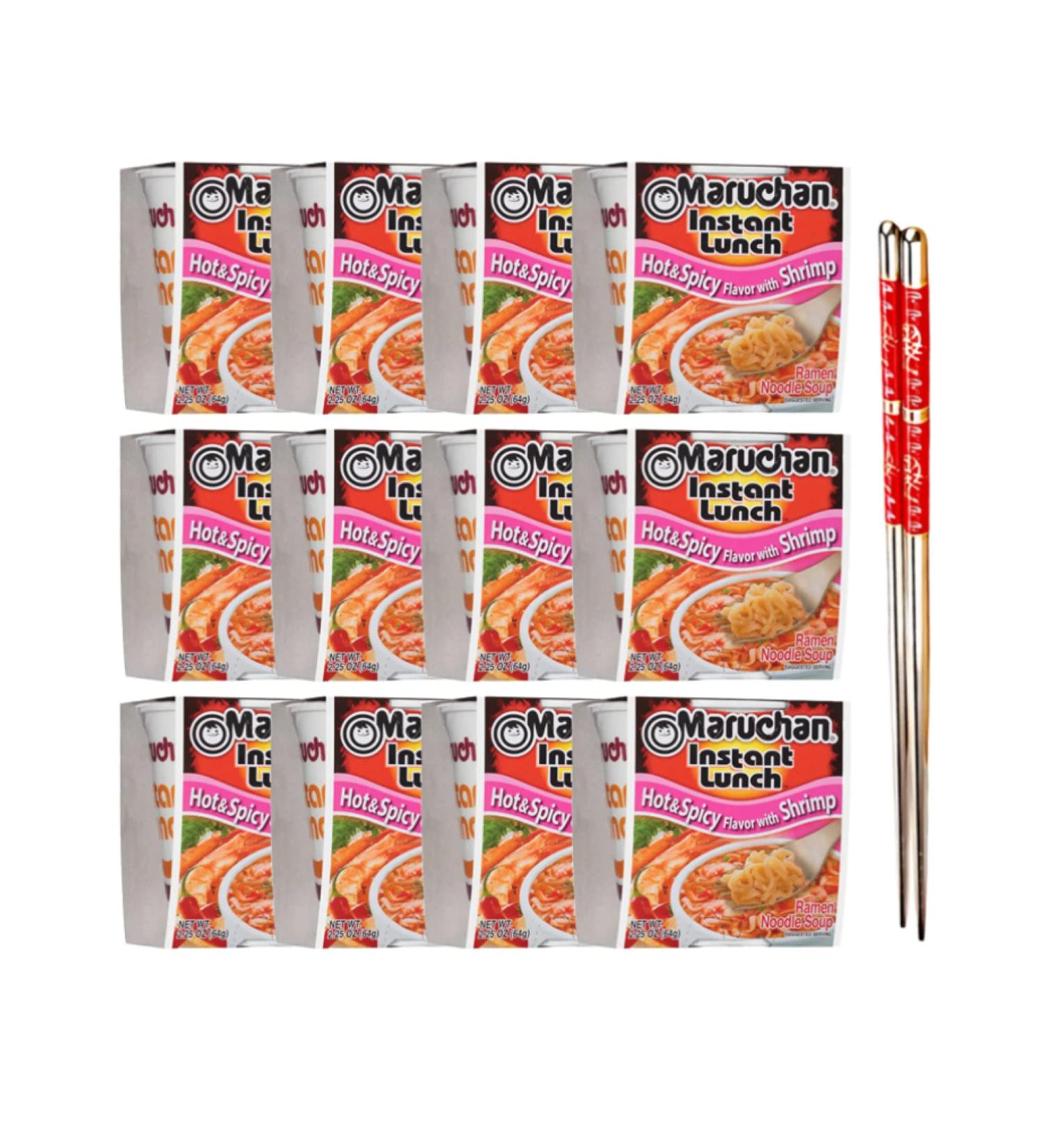 Ja Cor Instant Lunch Ramen Noodles Hot and Spicy with Shrimp Flavor Cup Noodle Soup Bowl 2.25 oz. Bulk Pack Bundle with 1-Set of Reusable Stainless Steel Chopsticks (12 Individual Packs) - Buy Online on GoSupps.com