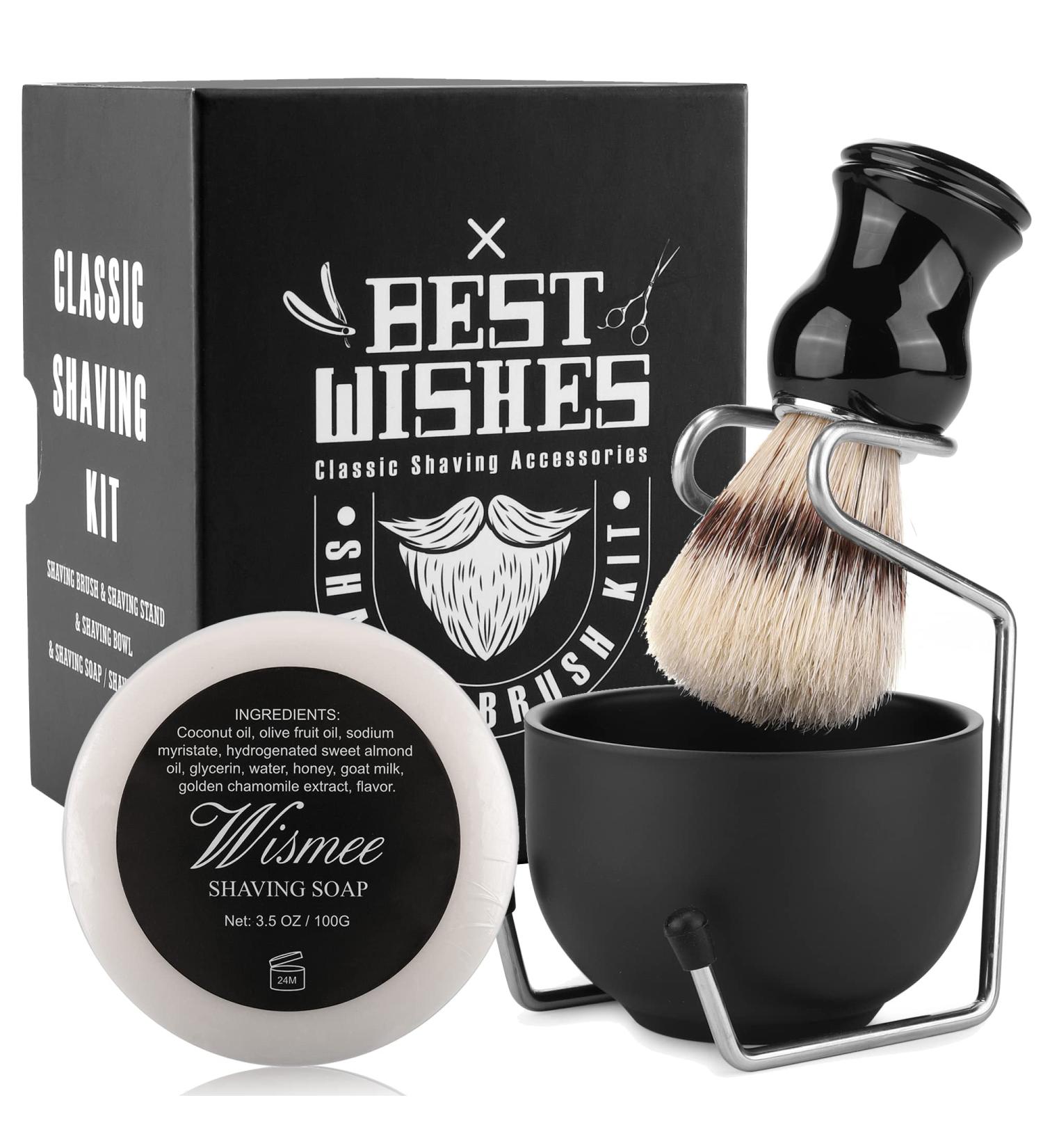 Wismee Men's Shaving Brush Set with Boar Bristle Hair, Stainless Steel Bowl & Stand, Shaving Soap - Perfect Gift for Him - White - Buy Online on GoSupps.com