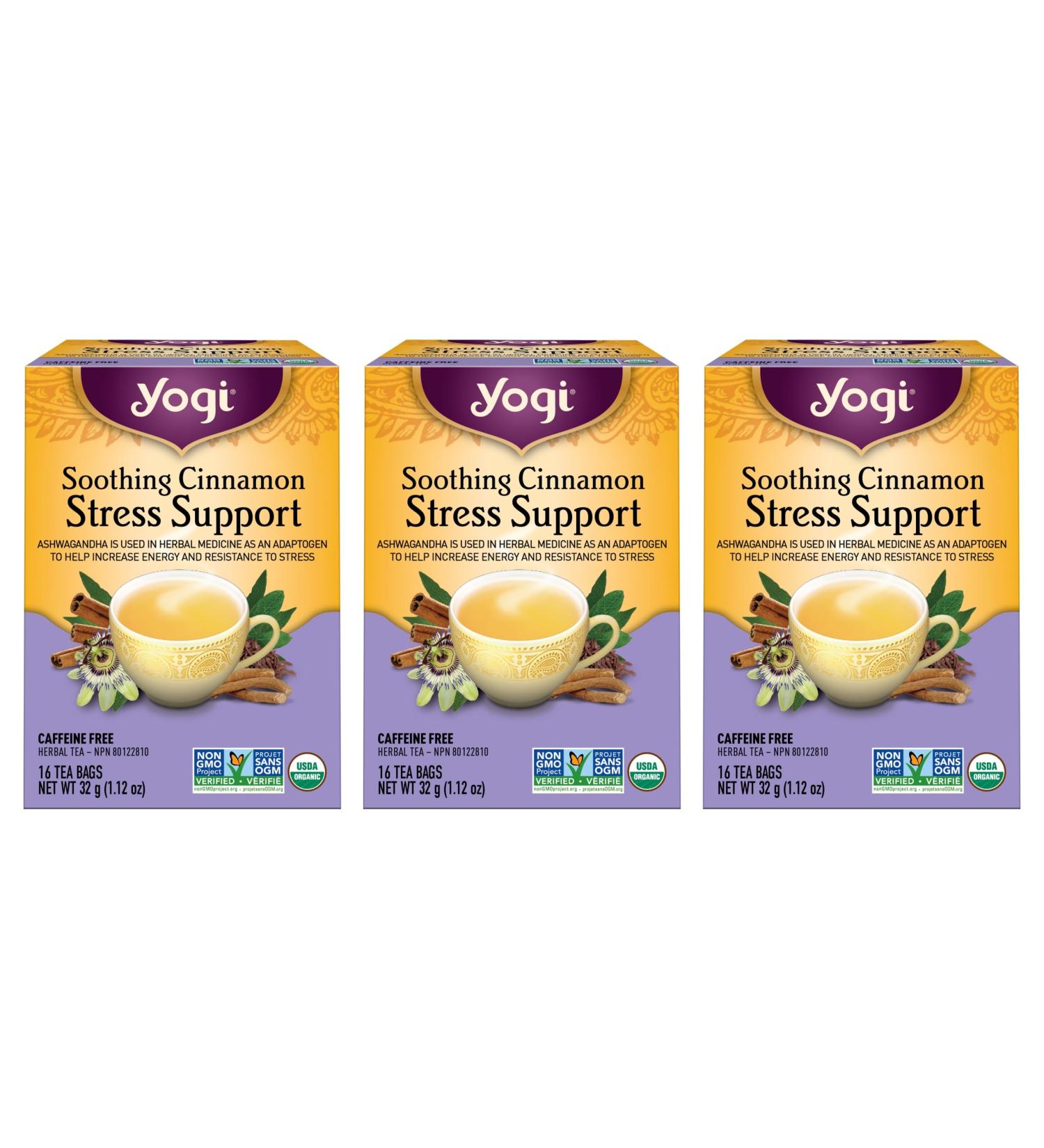 Yogi Tea - Soothing Cinnamon Stress Support Tea (3 Pack) - With Ashwagandha and Passionflower- Caffeine Free Organic Herbal Tea - 48 Tea Bags - Buy Online on GoSupps.com