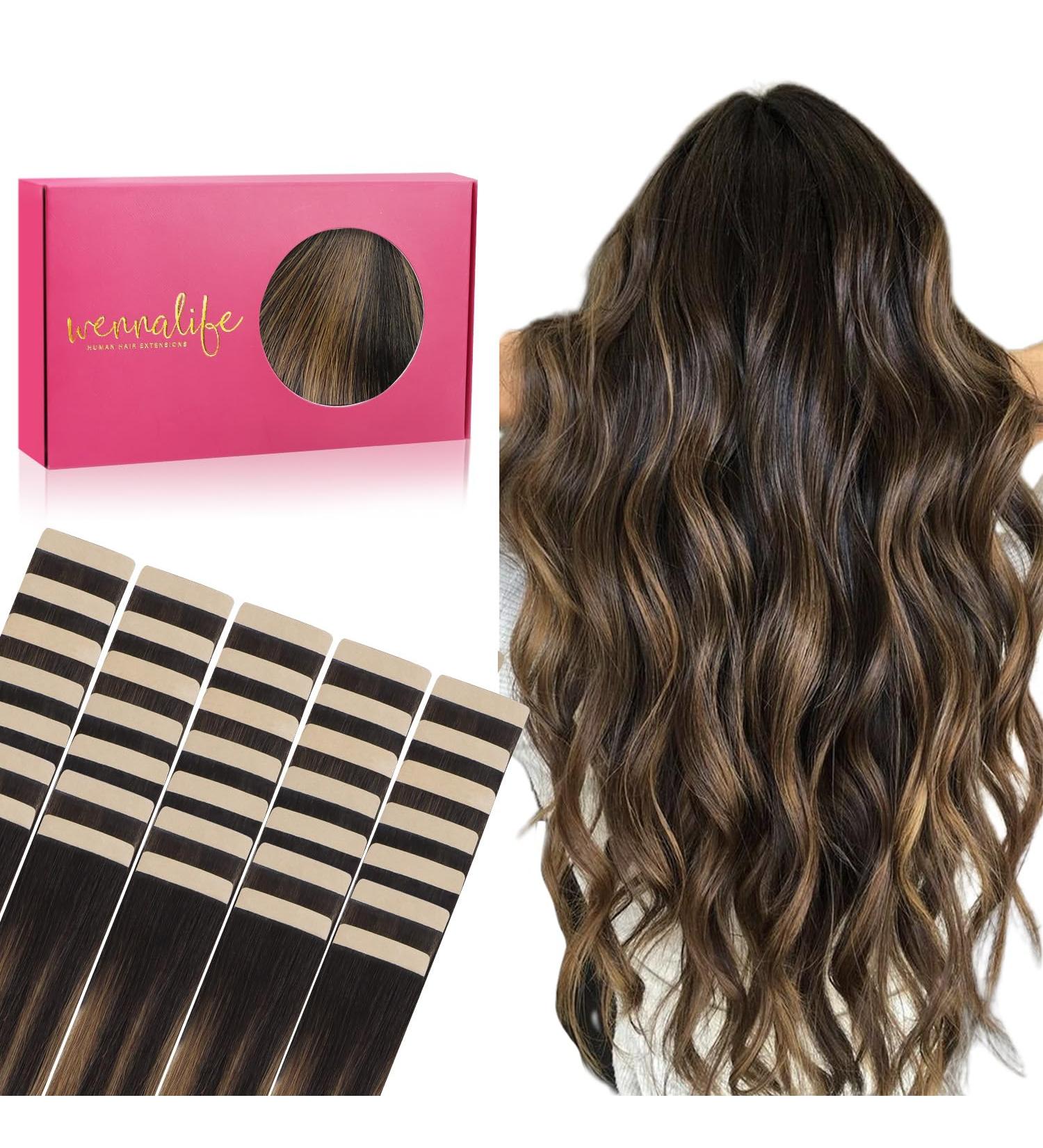 Buy If-Salt Tape Extensions - Real Hair Balayage 30cm 80g | Invisible Tape-In Hair Extensions - Natural Black to Chestnut Brown - Buy Online on GoSupps.com