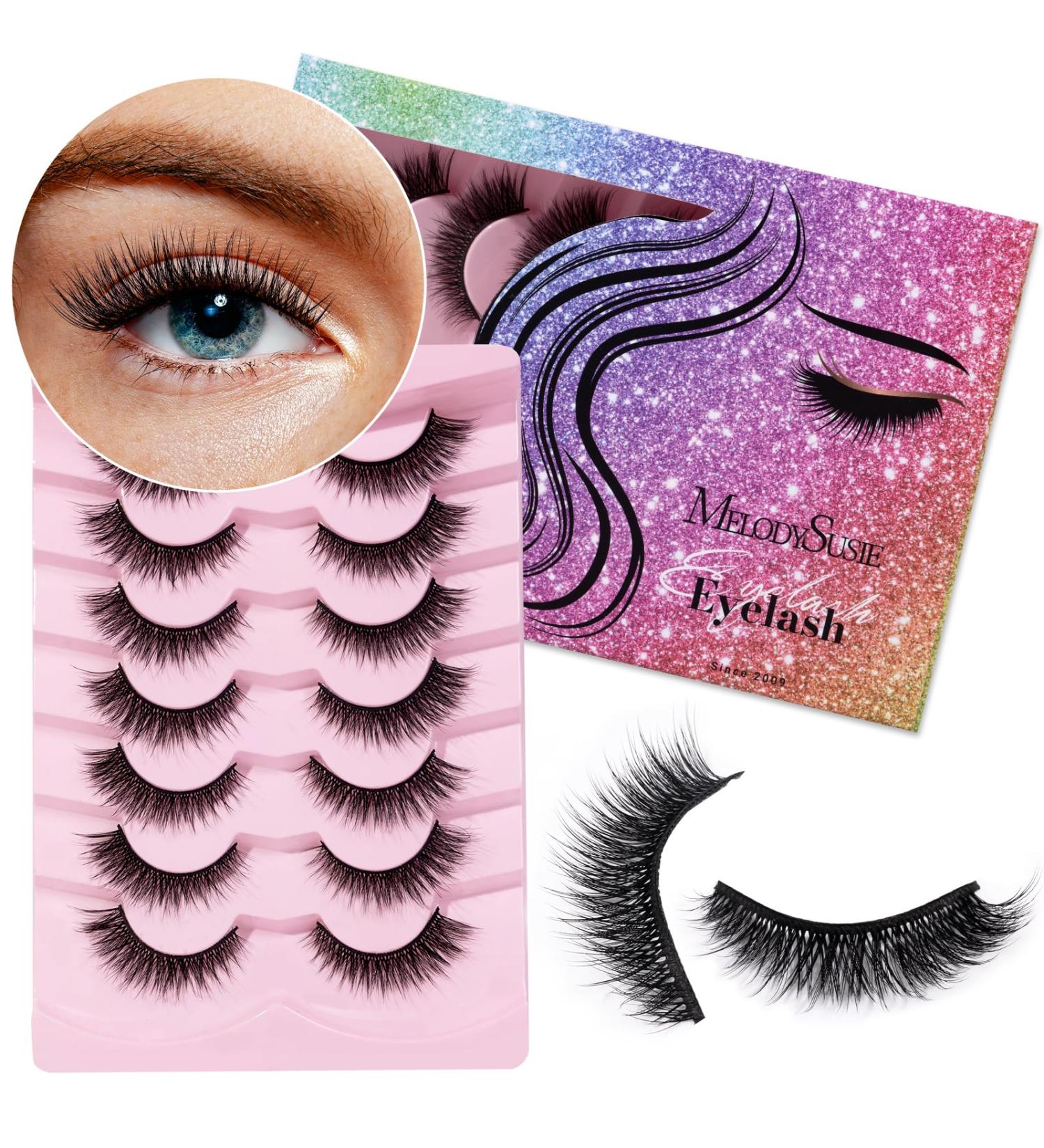 Buy MelodySusie Natural Eyelashes - 7 Pairs Wispy 13mm Short Mink Strip Lashes - Fluffy Cat Eye Lashes (No Glue Included) - Perfect for Natural Look - Buy Online on GoSupps.com