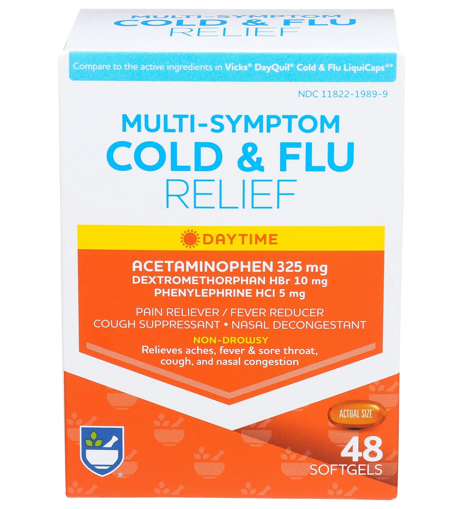 Rite Aid Daytime Cold and Flu Relief - 48 ct | Multi-Symptom Relief - Buy Online on GoSupps.com