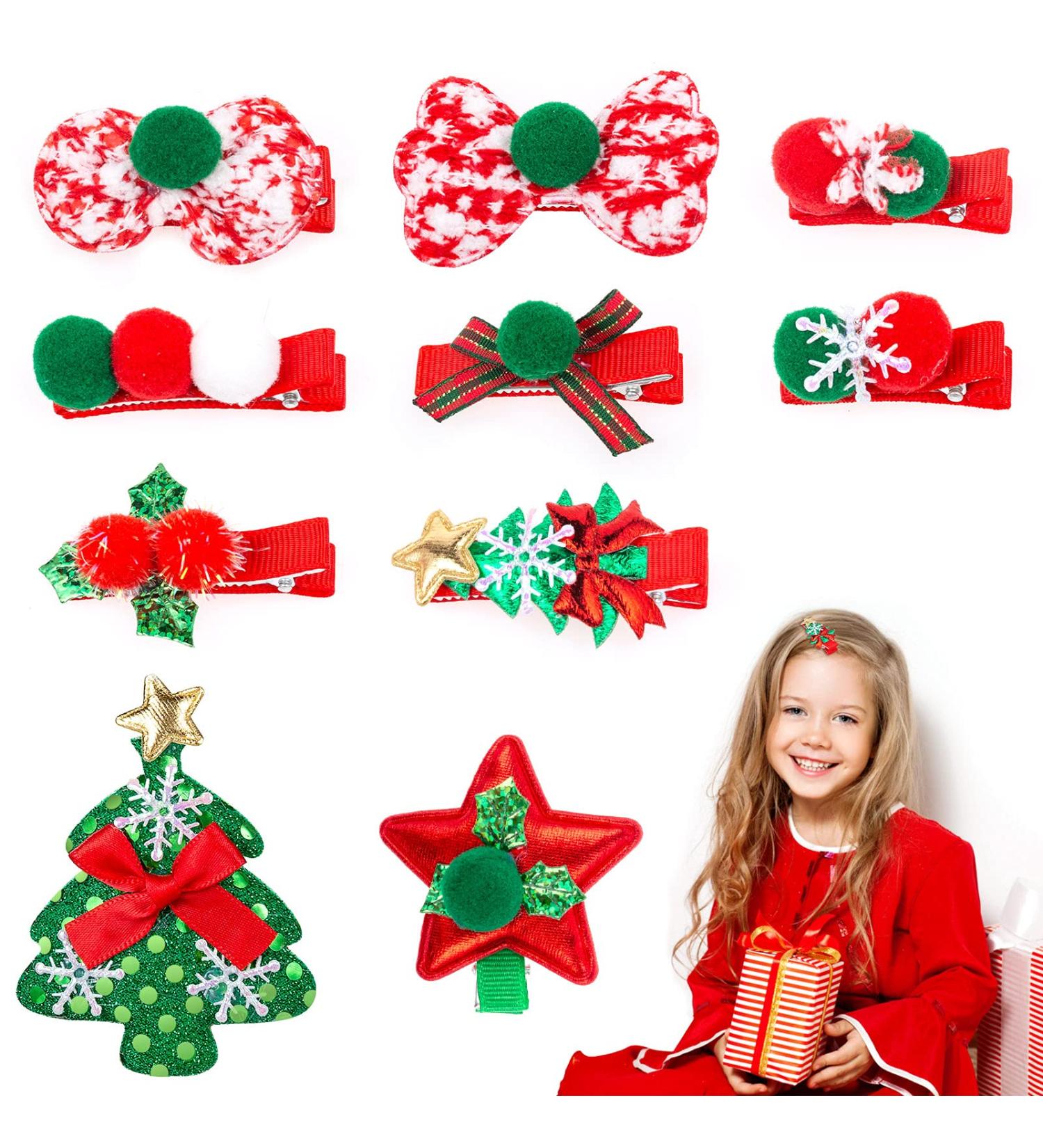 10 Piece Christmas Hair Clips for Girls | Sweet Holiday Hair Accessories for Babies Children & Women - Buy Online on GoSupps.com